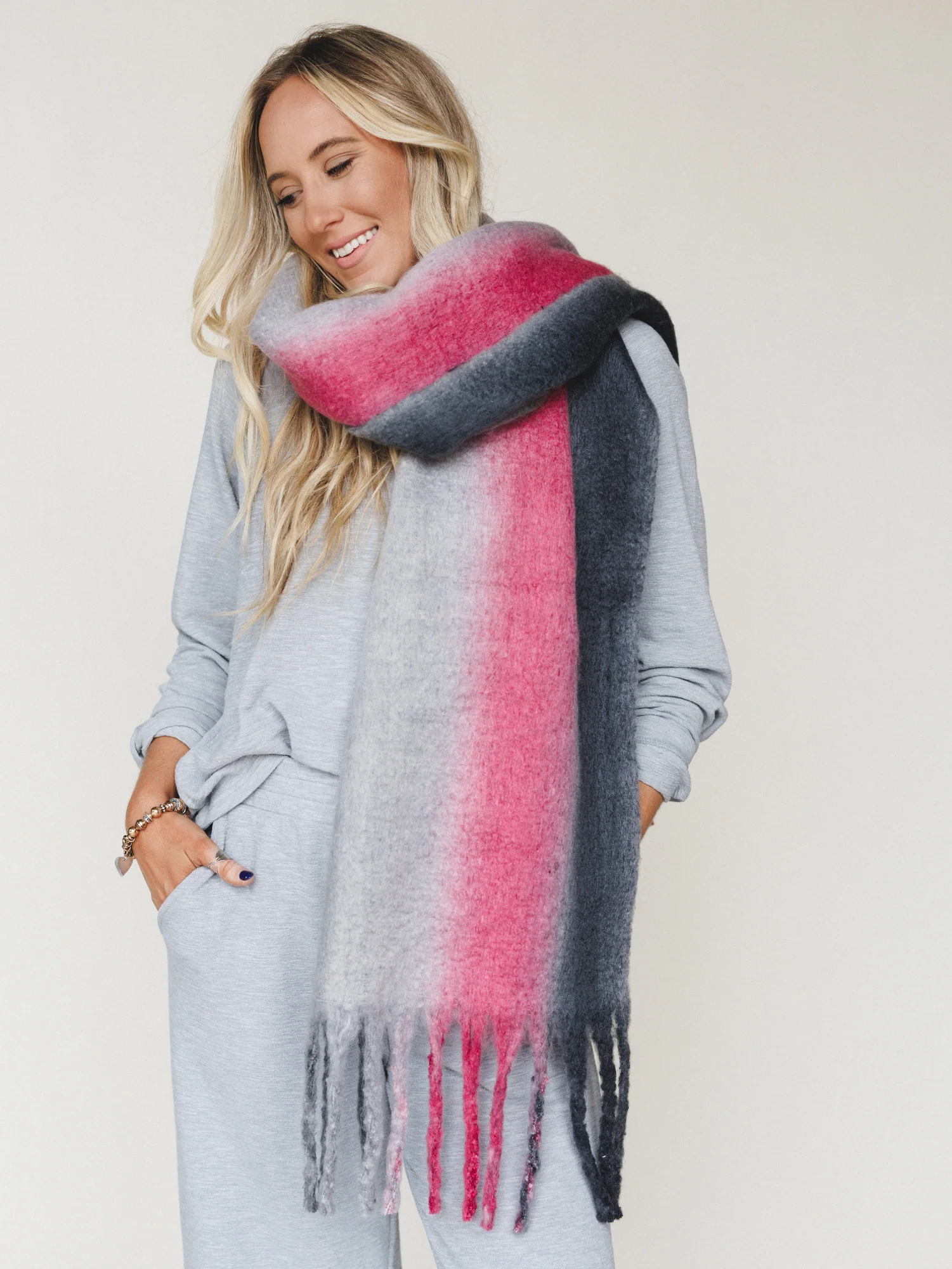 Ombre Oasis Fringe Scarf - Black - Image 2