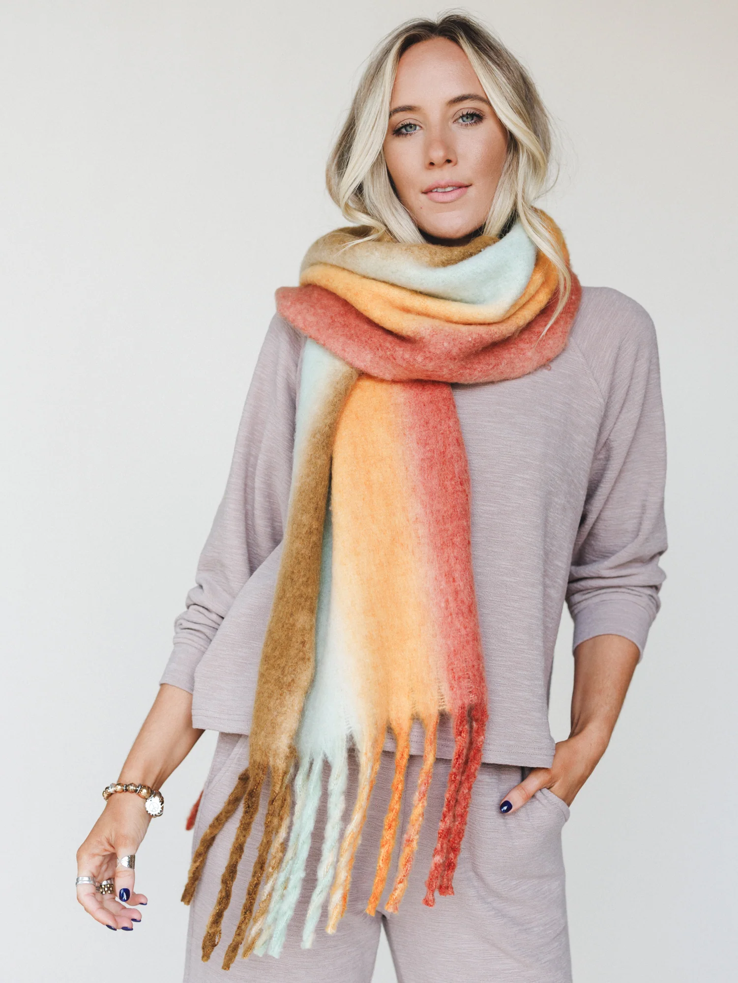 Ombre Oasis Fringe Scarf - Rust