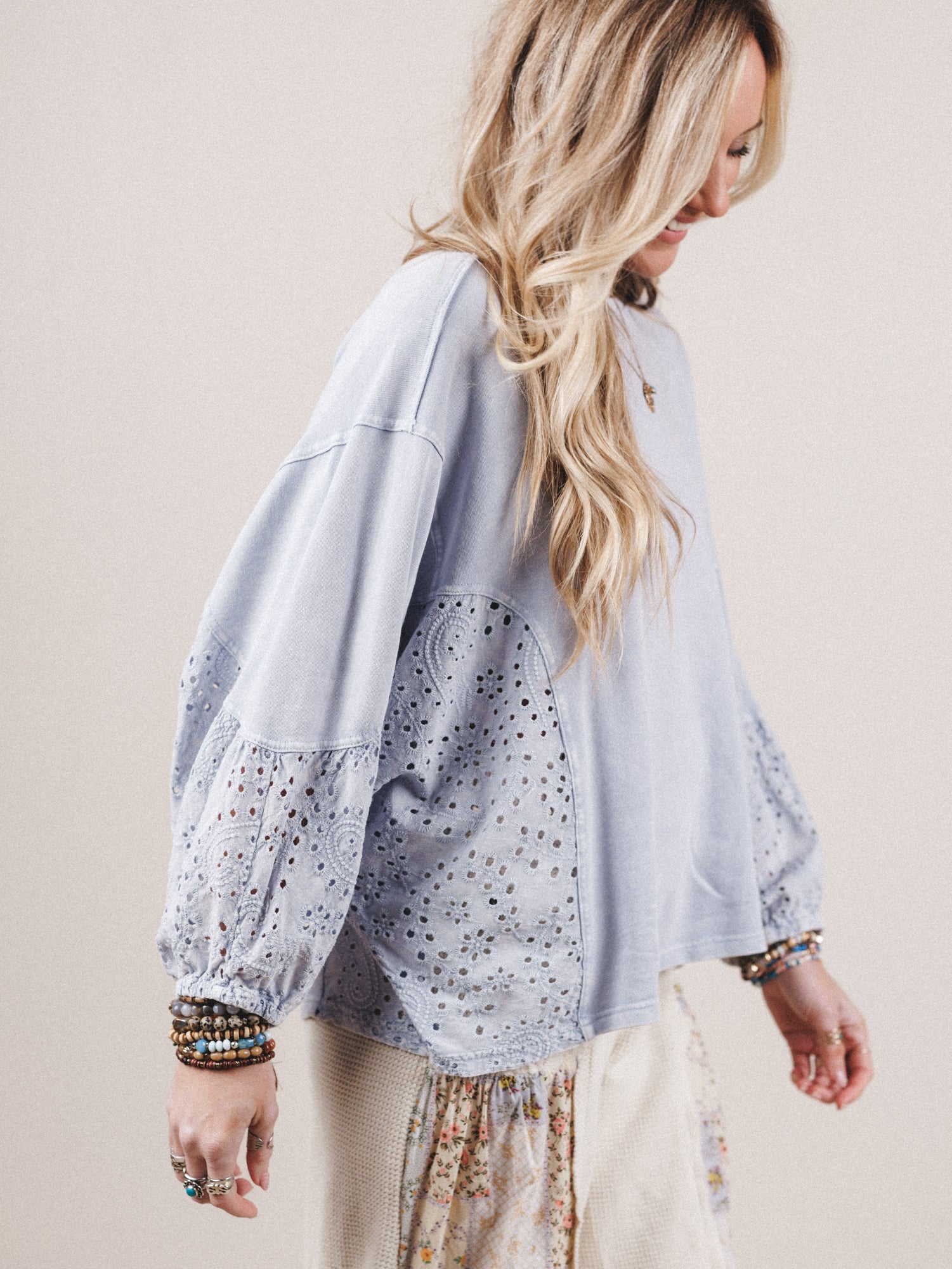 On Point Eyelet Knit Top - Blue - Image 2