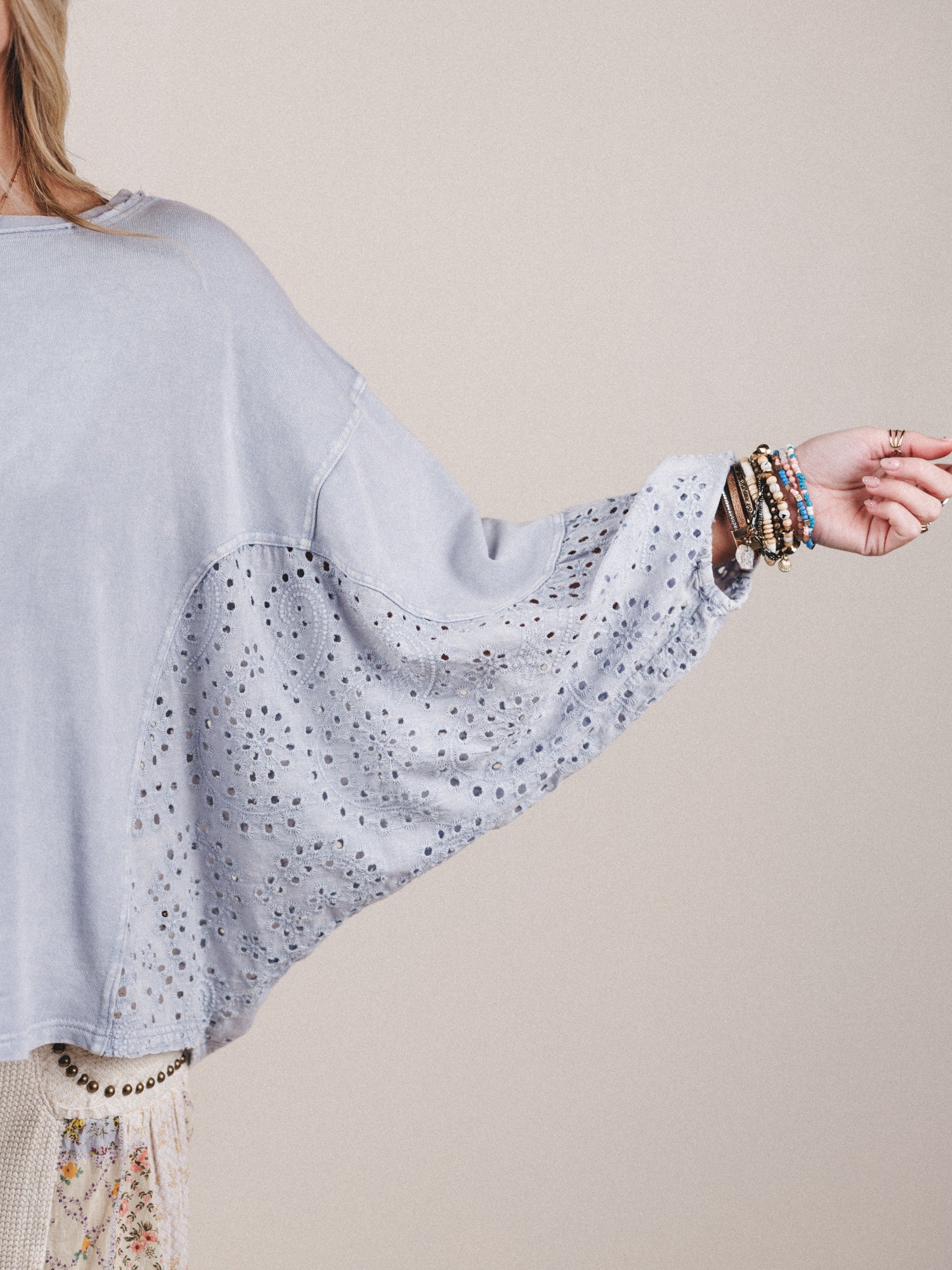 On Point Eyelet Knit Top - Blue - Image 3