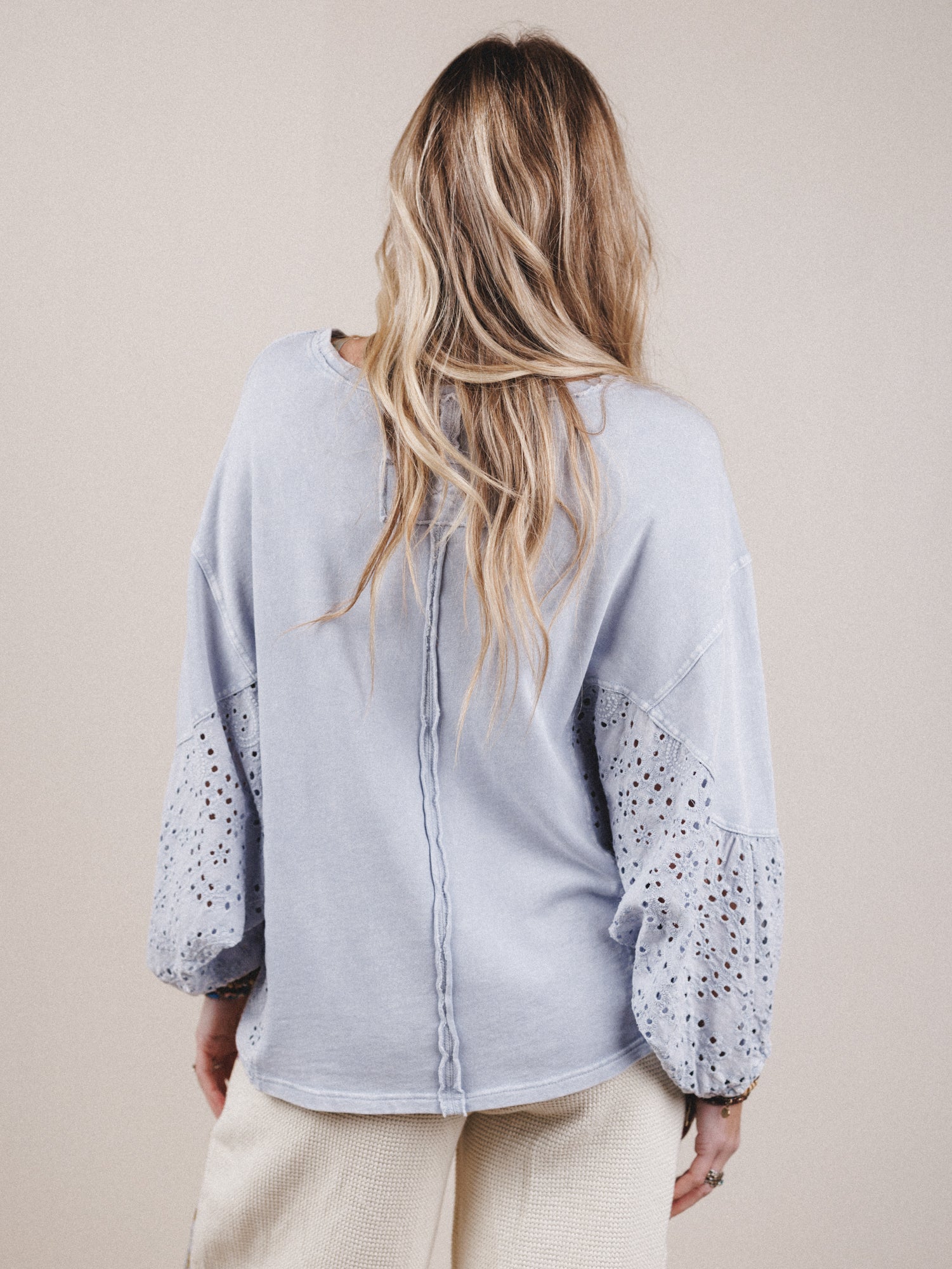 On Point Eyelet Knit Top - Blue - Image 4