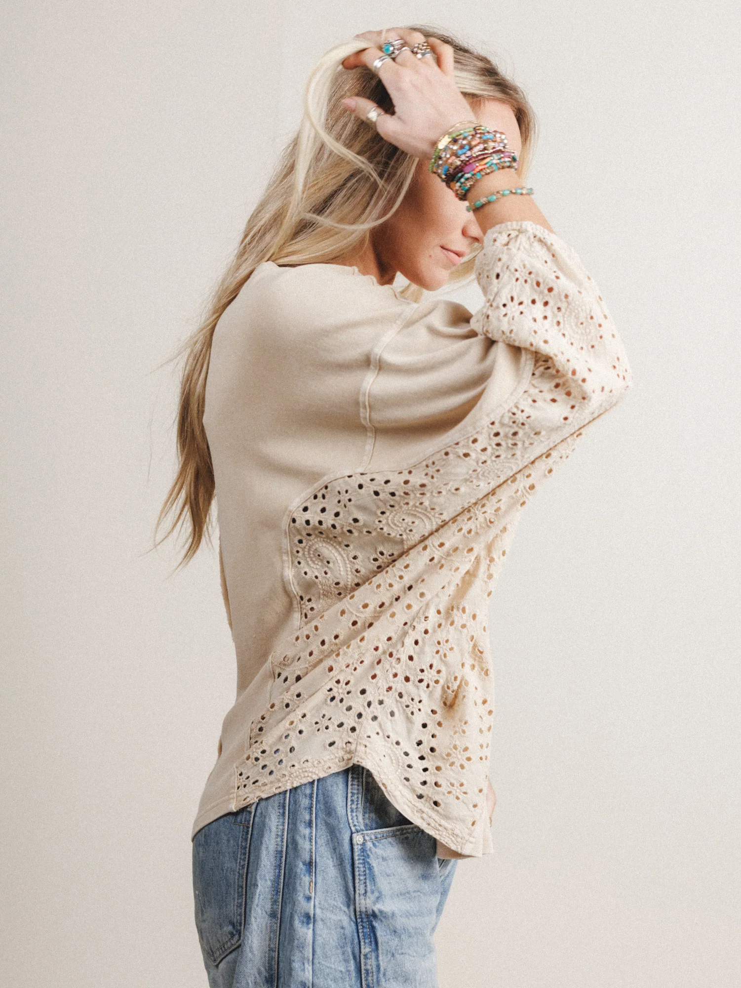 On Point Eyelet Knit Top - Natural - Image 2