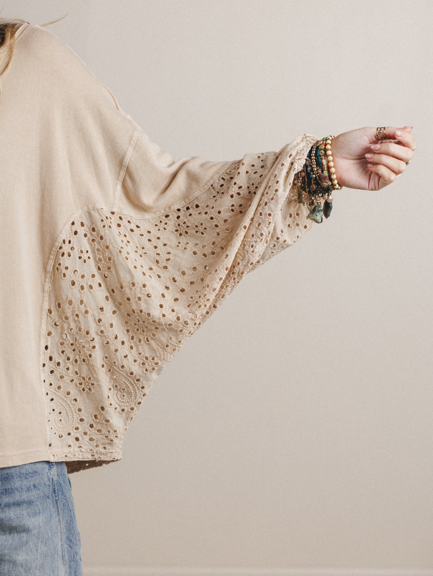 On Point Eyelet Knit Top - Natural - Image 3