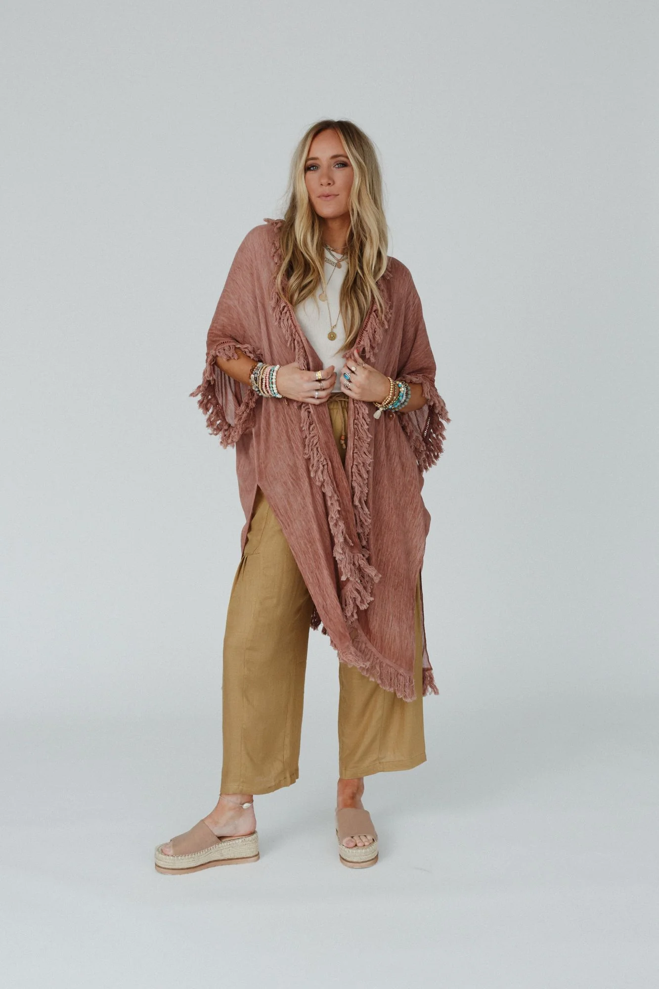 On The Edge Fringe Kimono - Rose Clay - Image 4