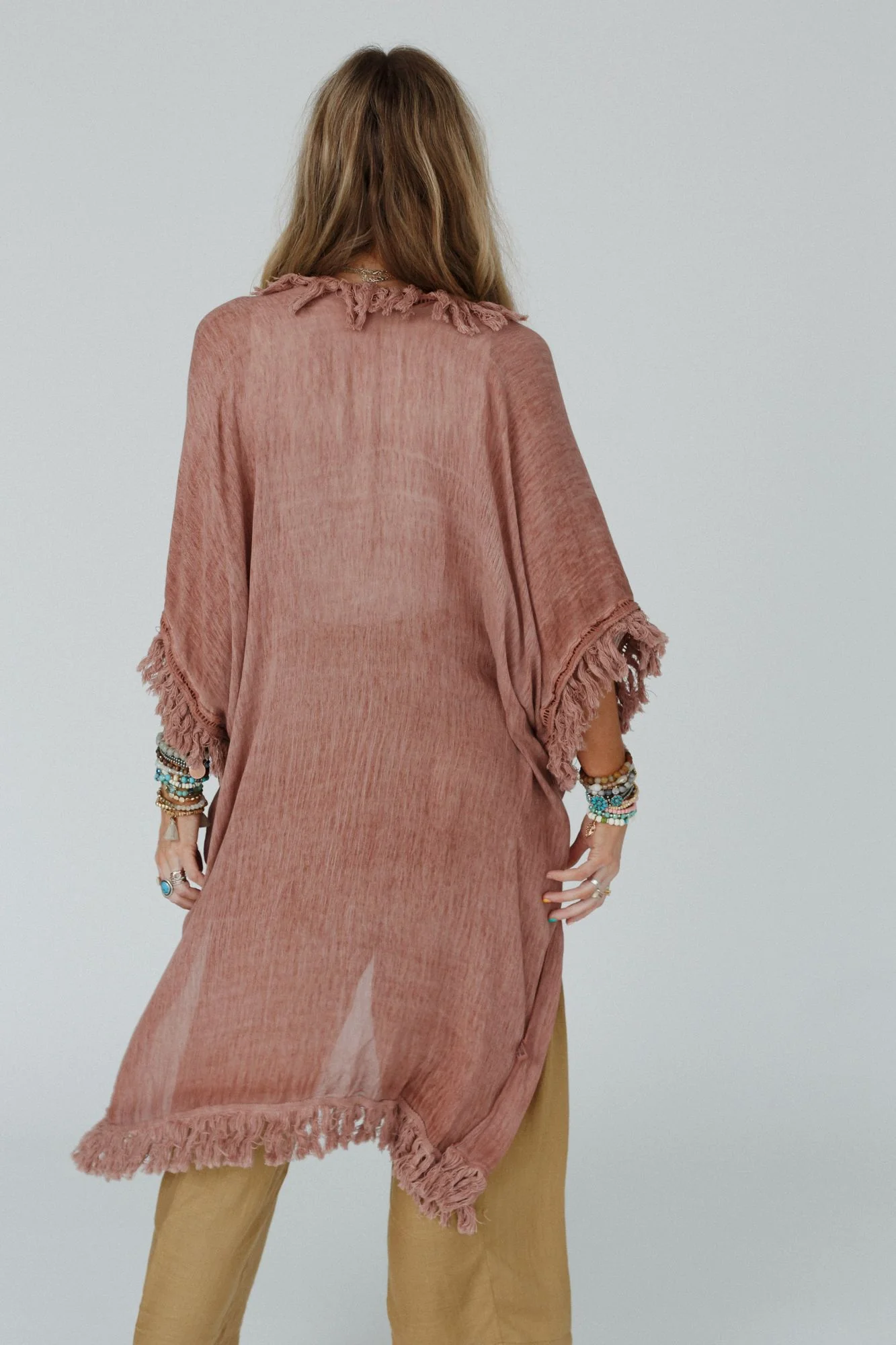 On The Edge Fringe Kimono - Rose Clay - Image 5