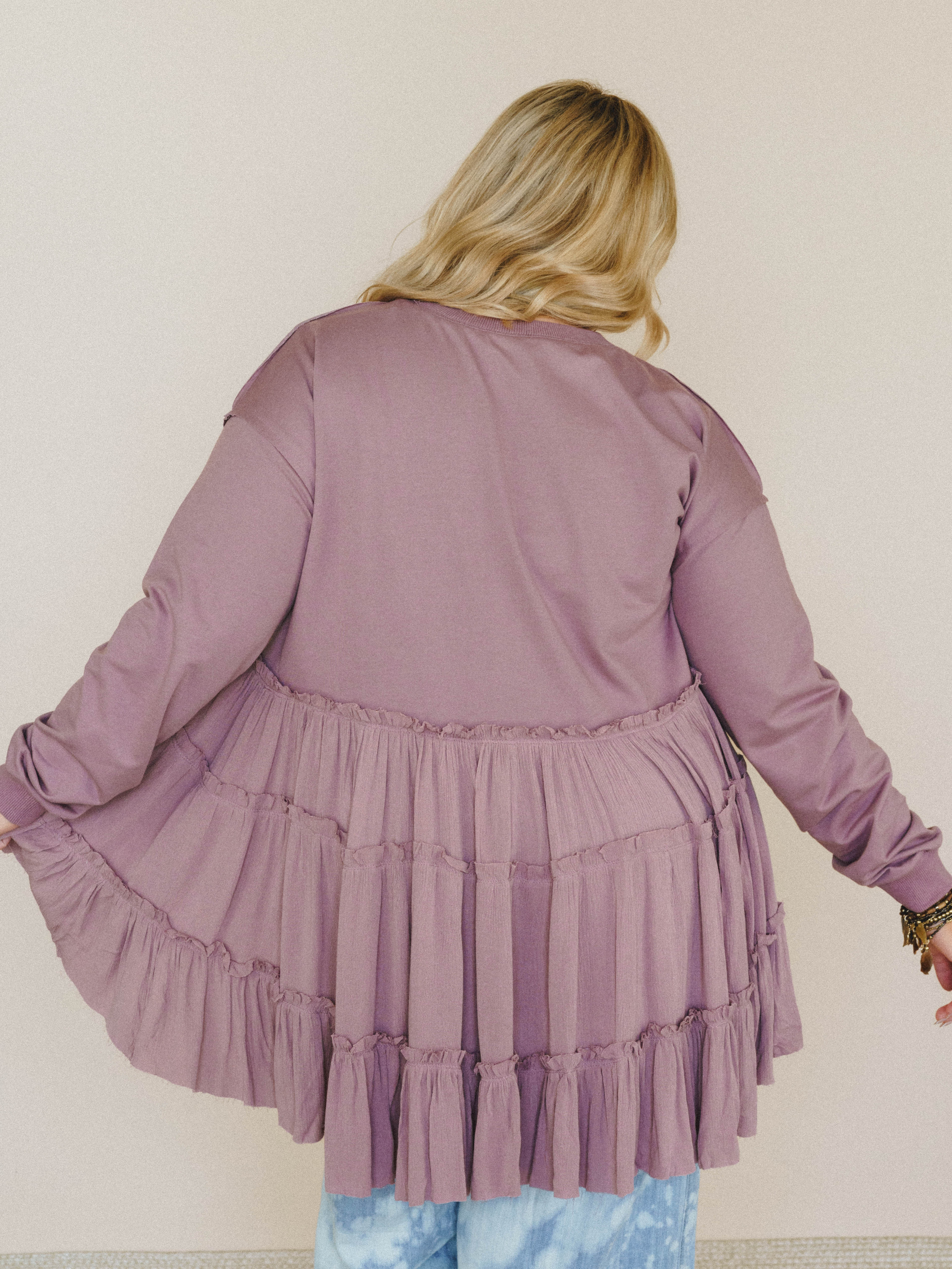 On Your Side Tiered Ruffle Hem Top - Mauve - Image 2