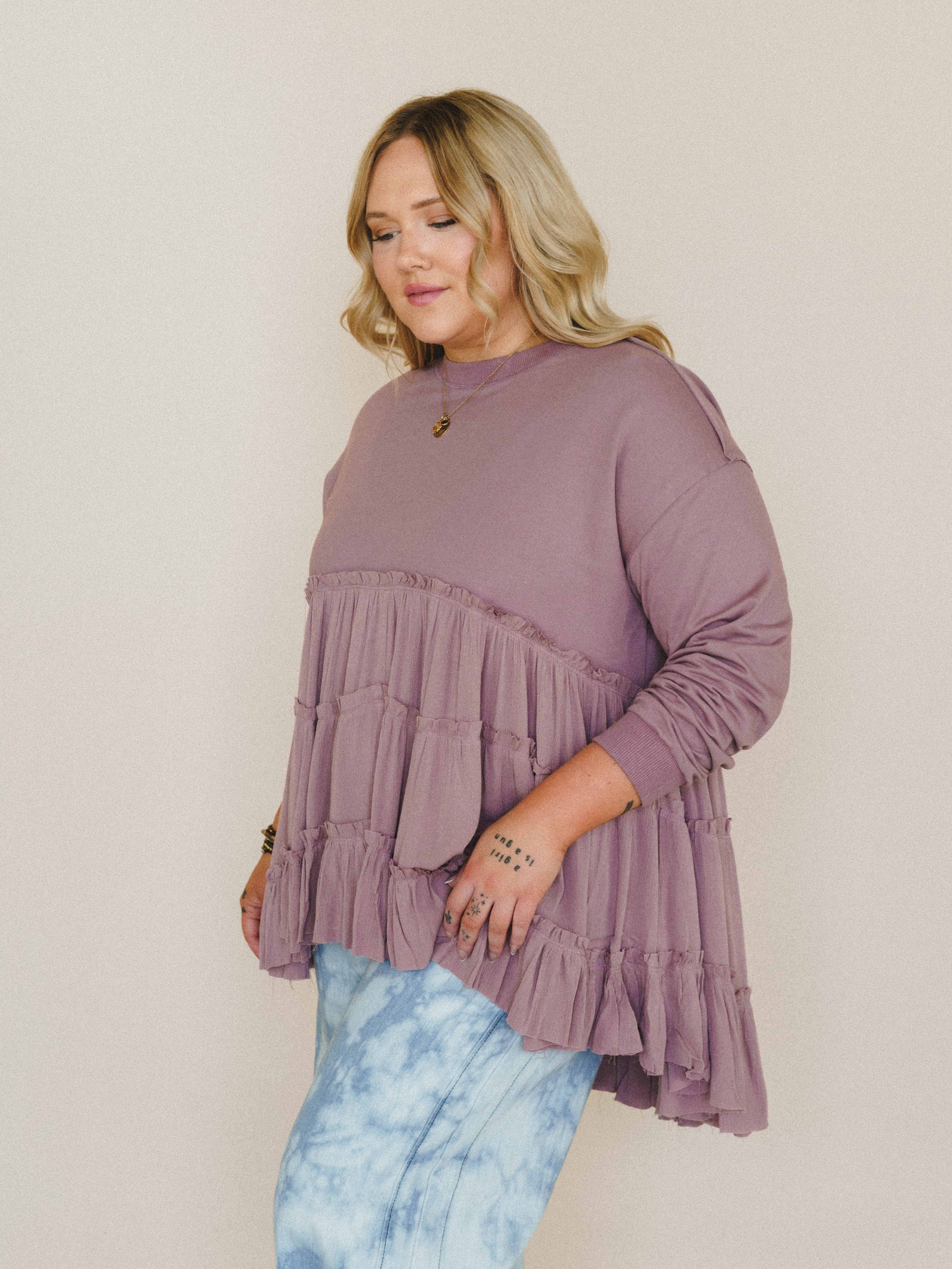 On Your Side Tiered Ruffle Hem Top - Mauve - Image 3
