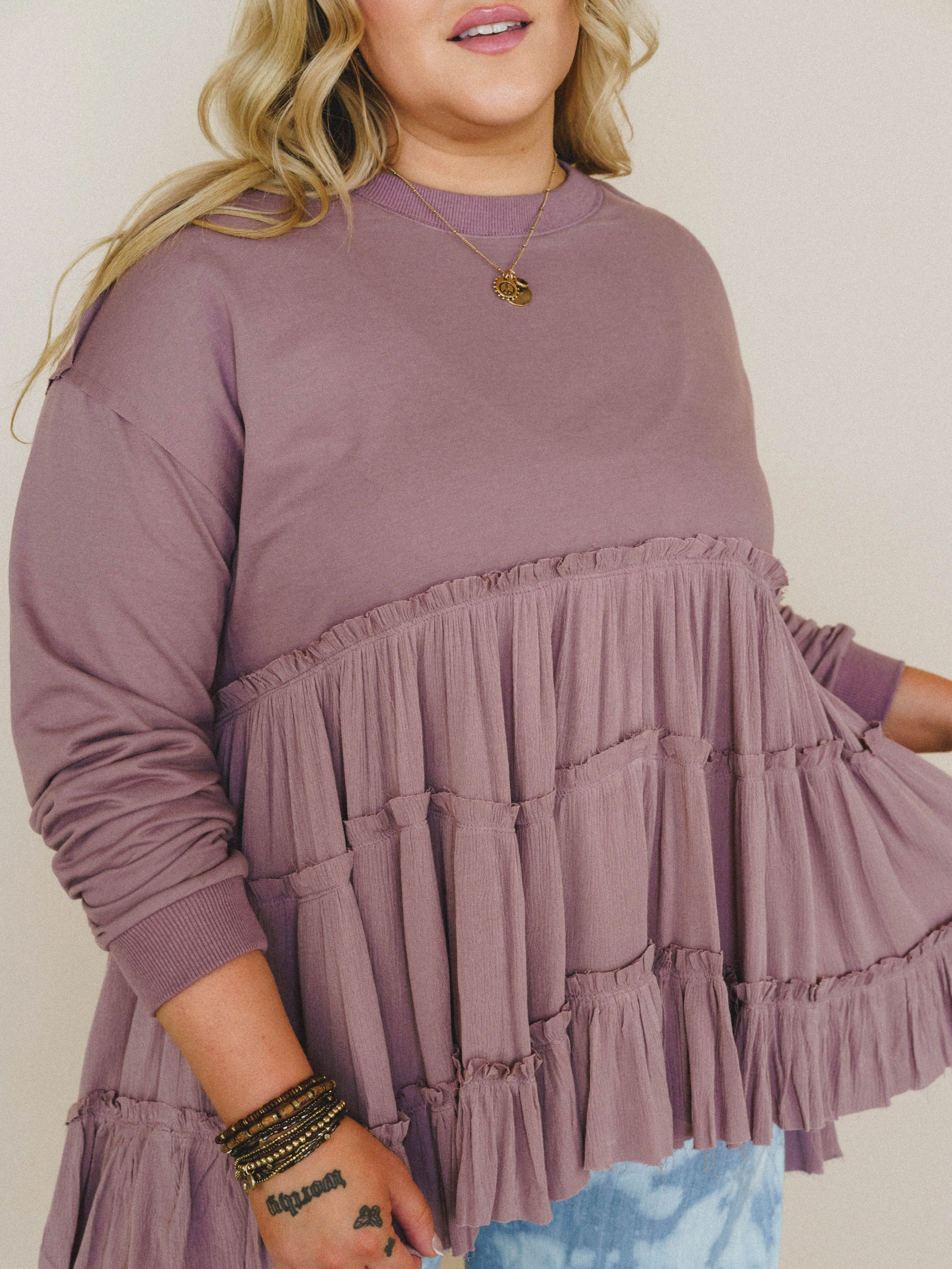 On Your Side Tiered Ruffle Hem Top - Mauve - Image 4