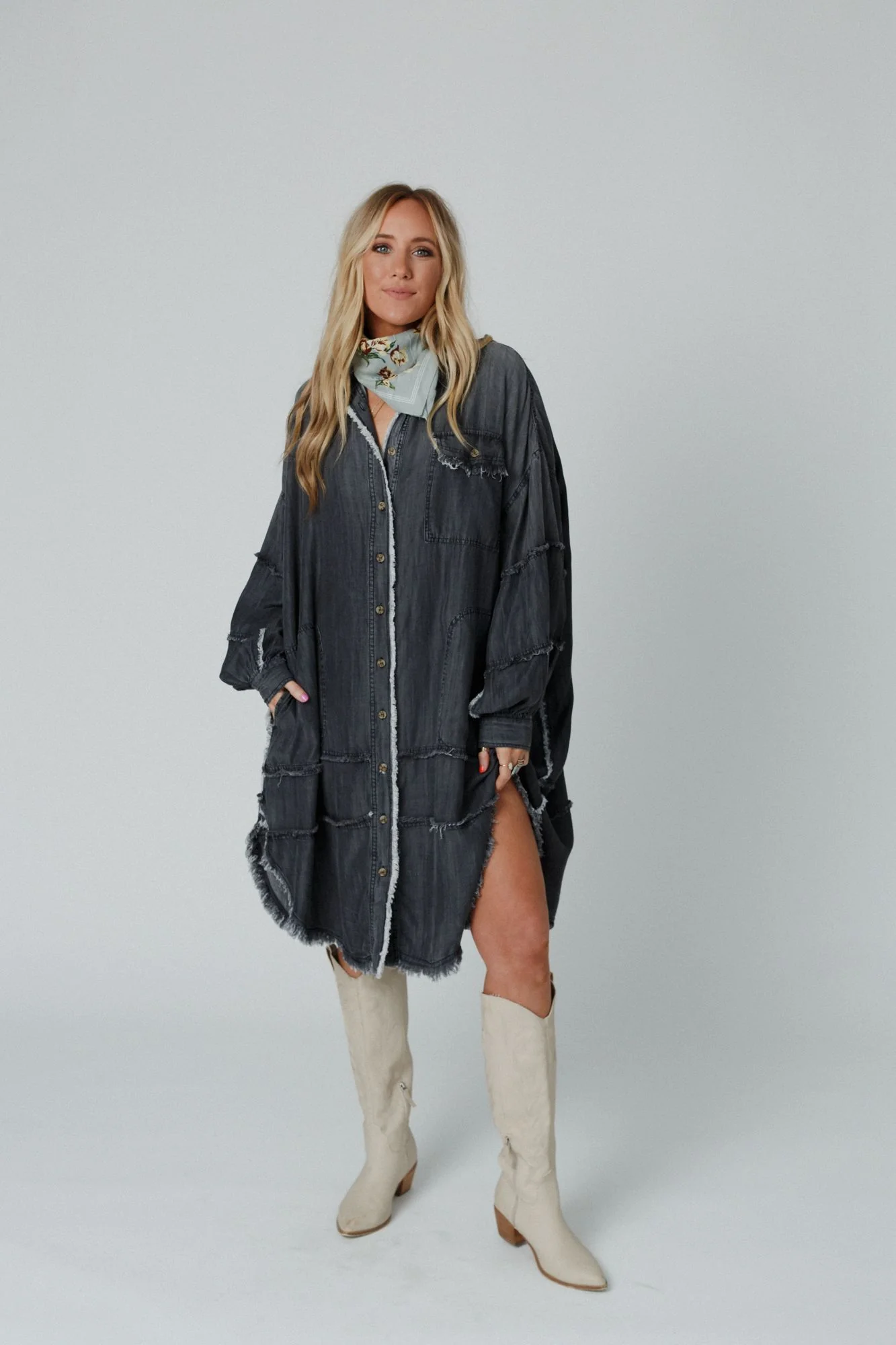 Ophelia Oversized Denim Dress - Black Denim - Image 2
