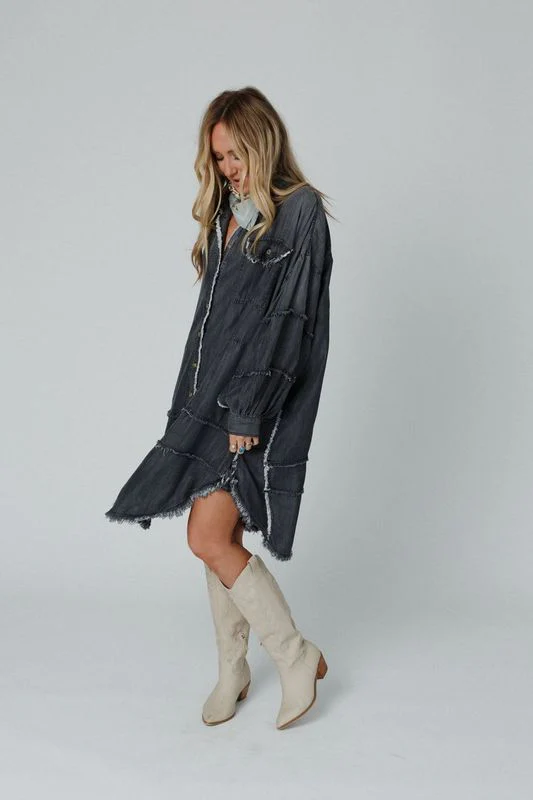 Ophelia Oversized Denim Dress - Black Denim - Image 6