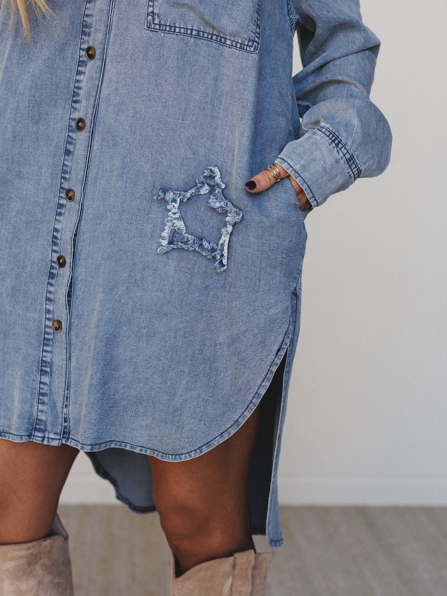 Outrider Button Down Denim Dress - Denim - Image 3