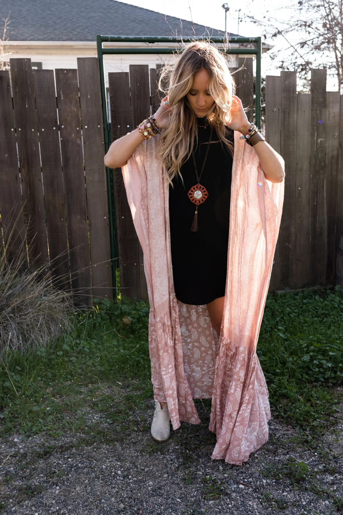 Paisley Tapestry Free Flow Duster Kimono - Blush - Image 7