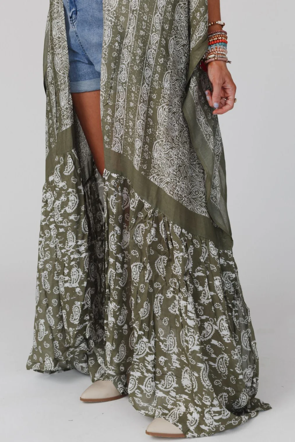 Paisley Tapestry Free Flow Duster Kimono - Olive - Image 4