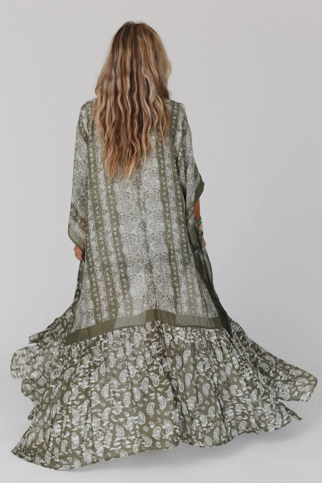 Paisley Tapestry Free Flow Duster Kimono - Olive - Image 5