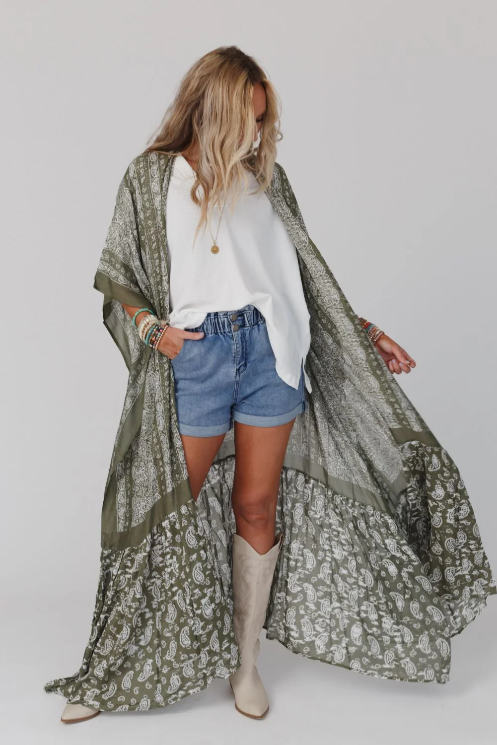 Paisley Tapestry Free Flow Duster Kimono - Olive - Image 7