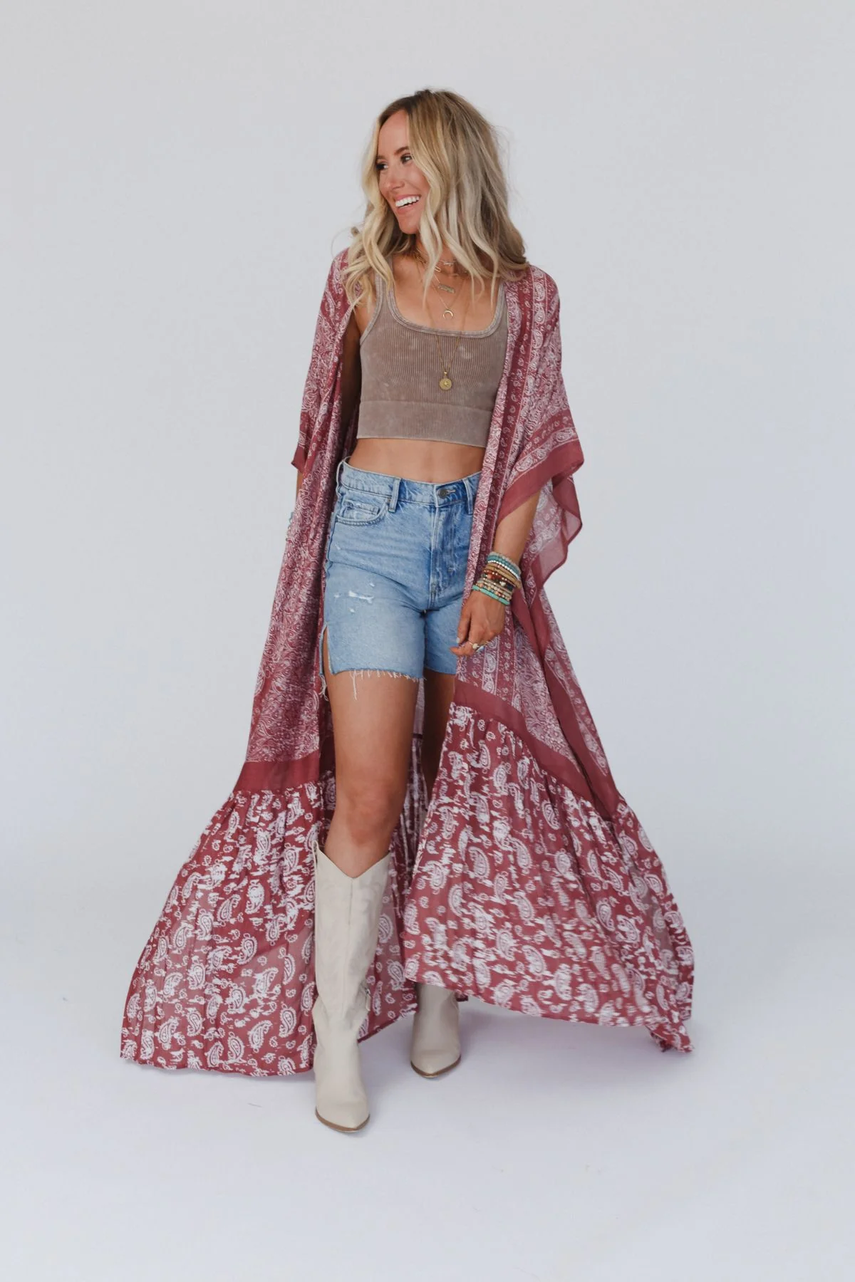 Paisley Tapestry Free Flow Duster Kimono - Wine - Pre Order - Image 2