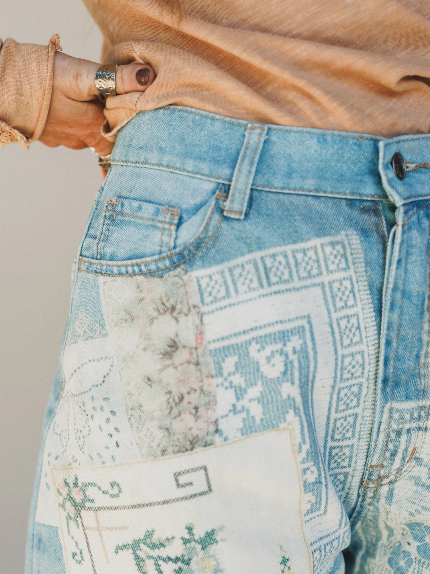Passport Ready Mix Print Pants - Denim - Image 2