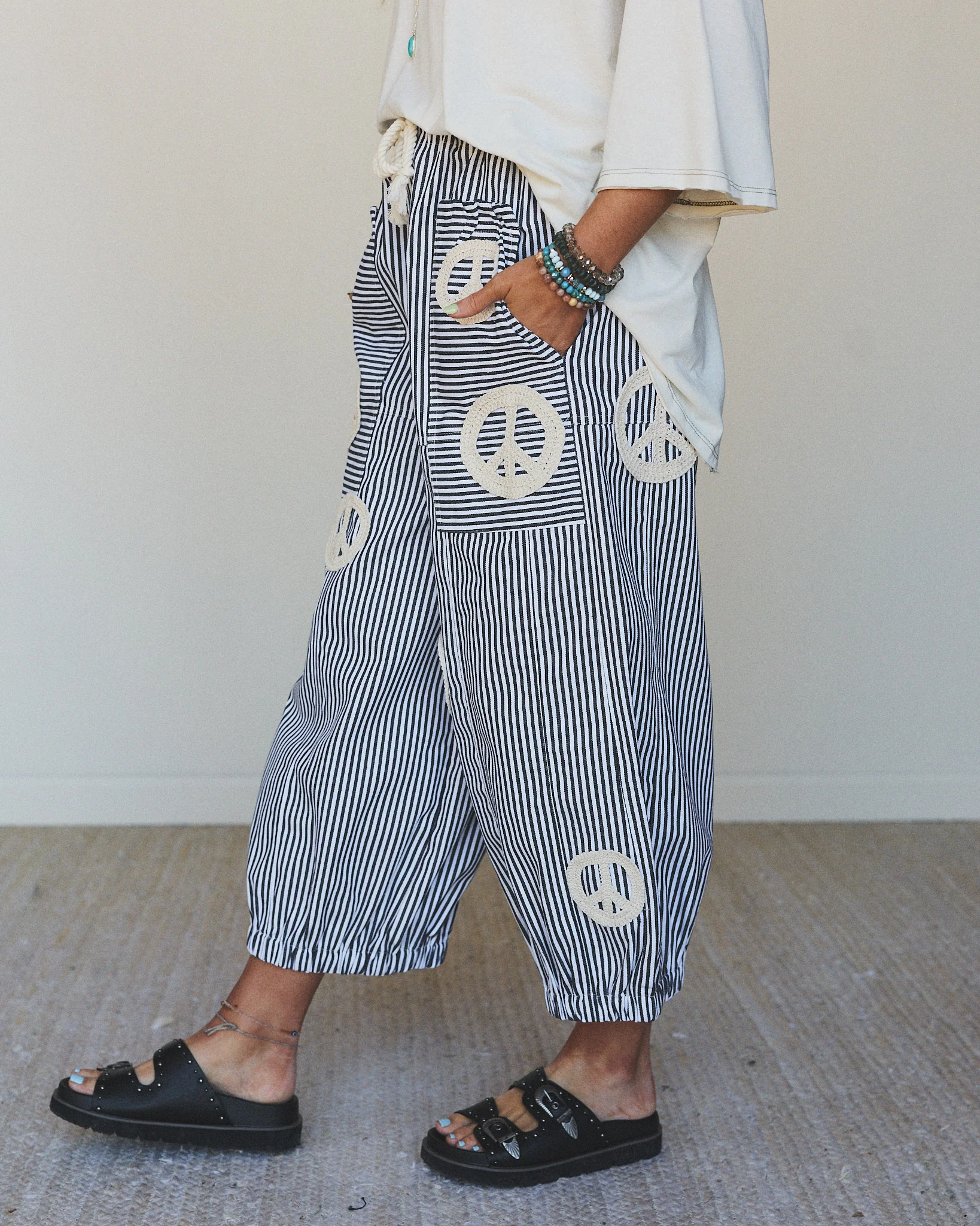 Peace Out Stripe Jeans - Black - Image 2