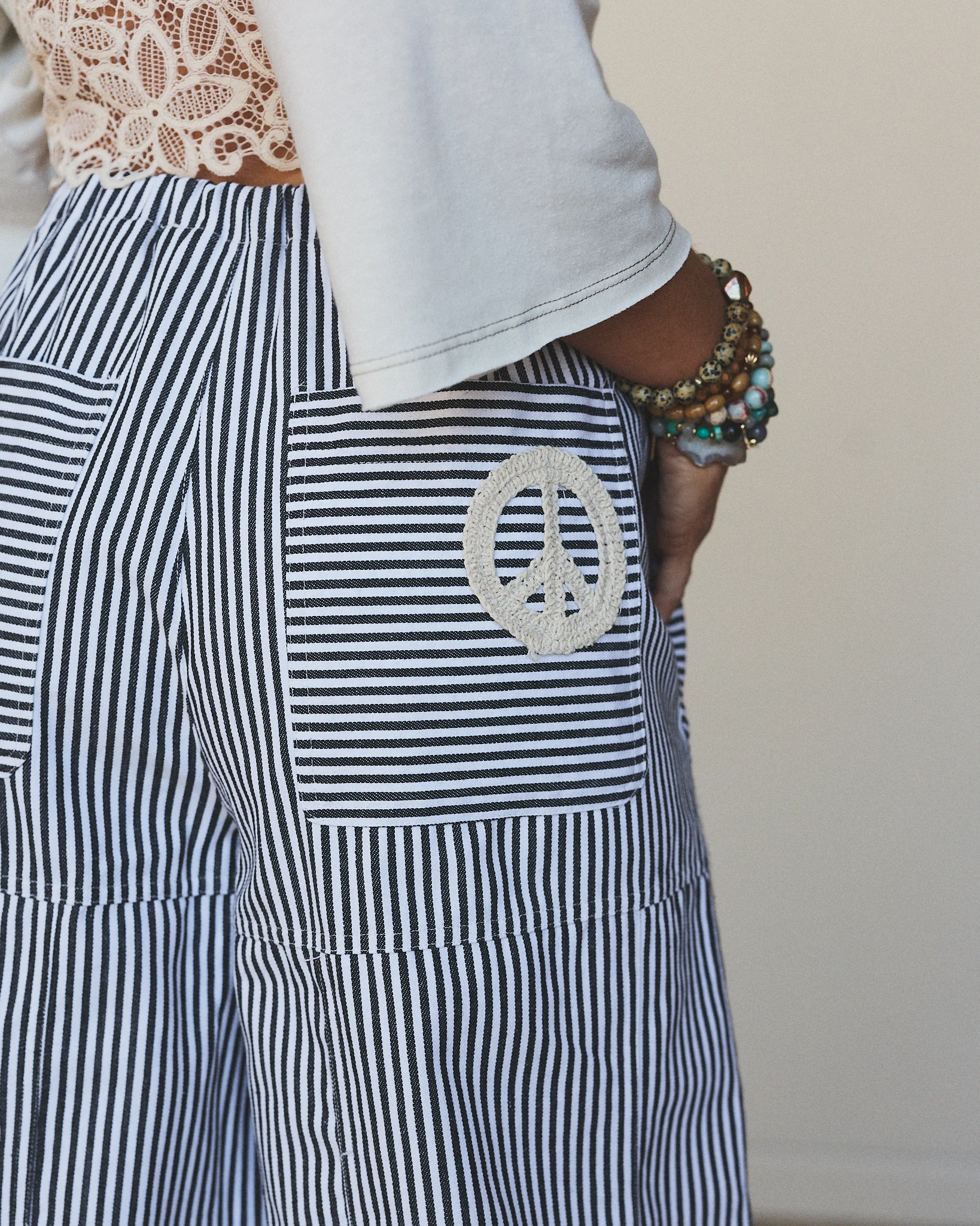 Peace Out Stripe Jeans - Black - Image 4