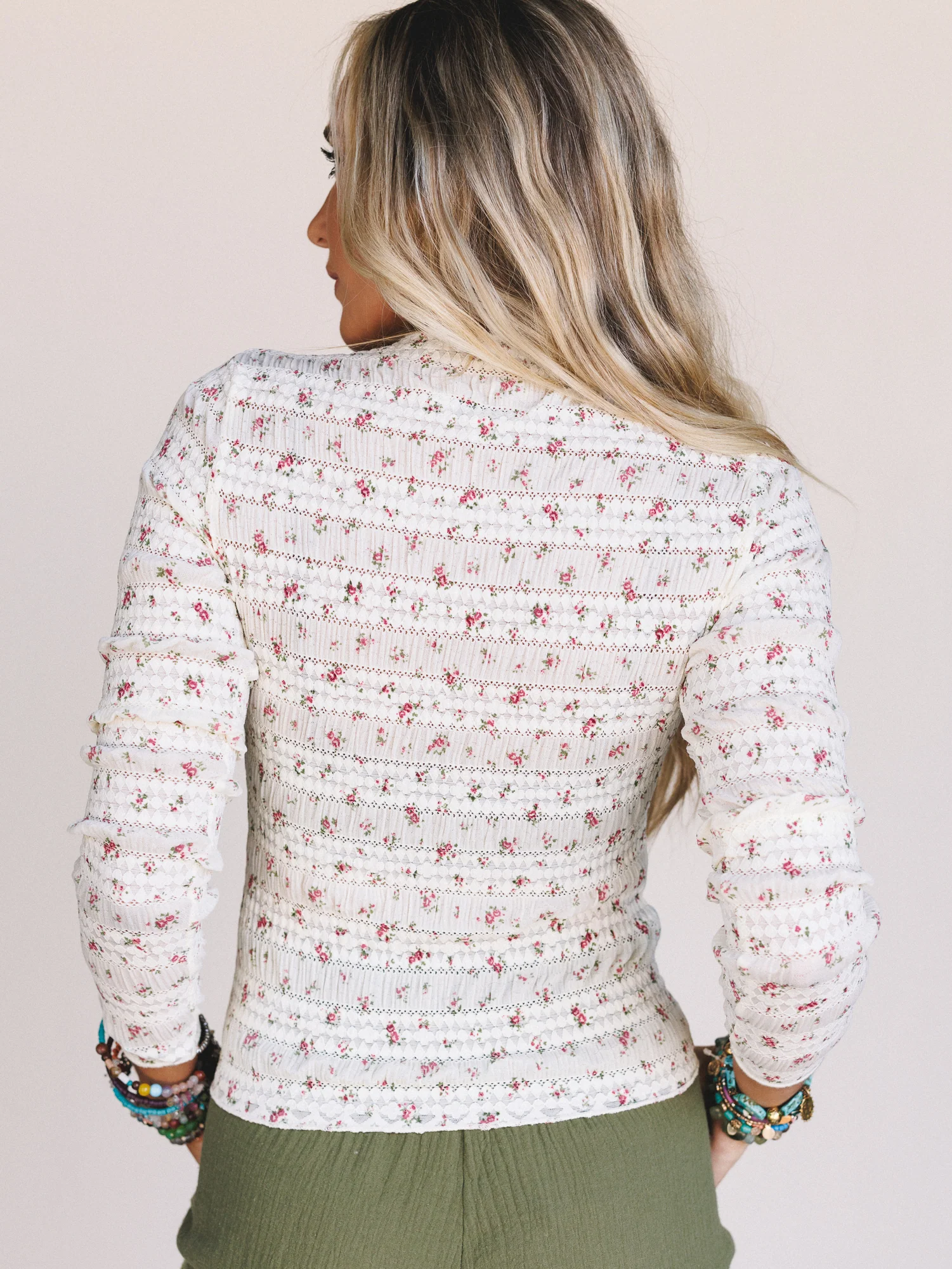 Peach Blossom Floral Top - Cream - Image 5