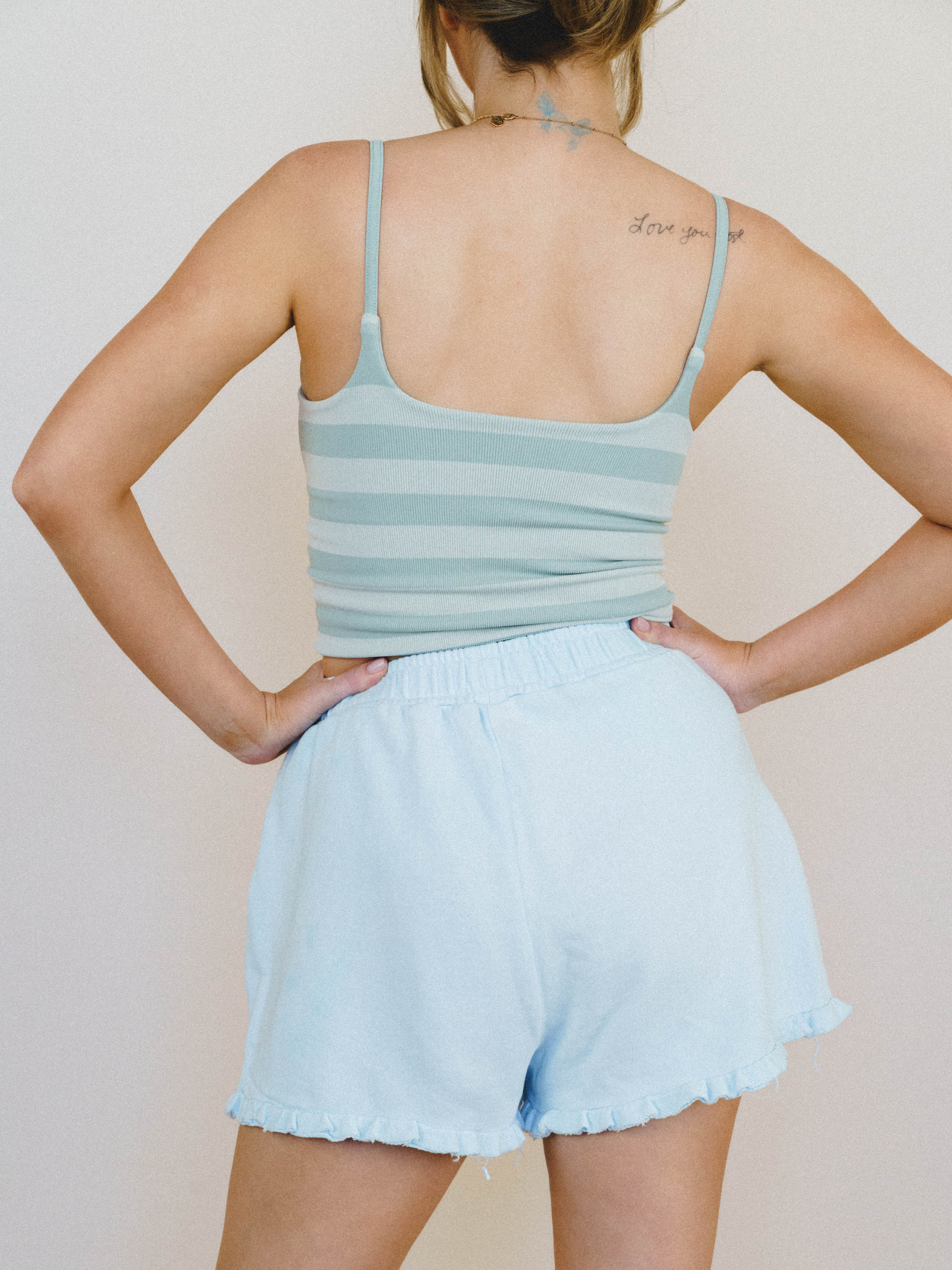 Pearl Ruffle Shorts - Light Blue - Image 3