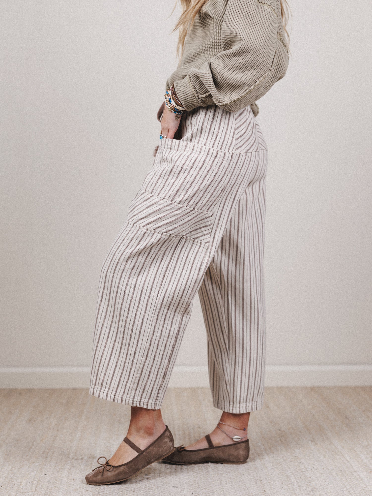 Percy Striped Barrel Jeans - Taupe - Image 2