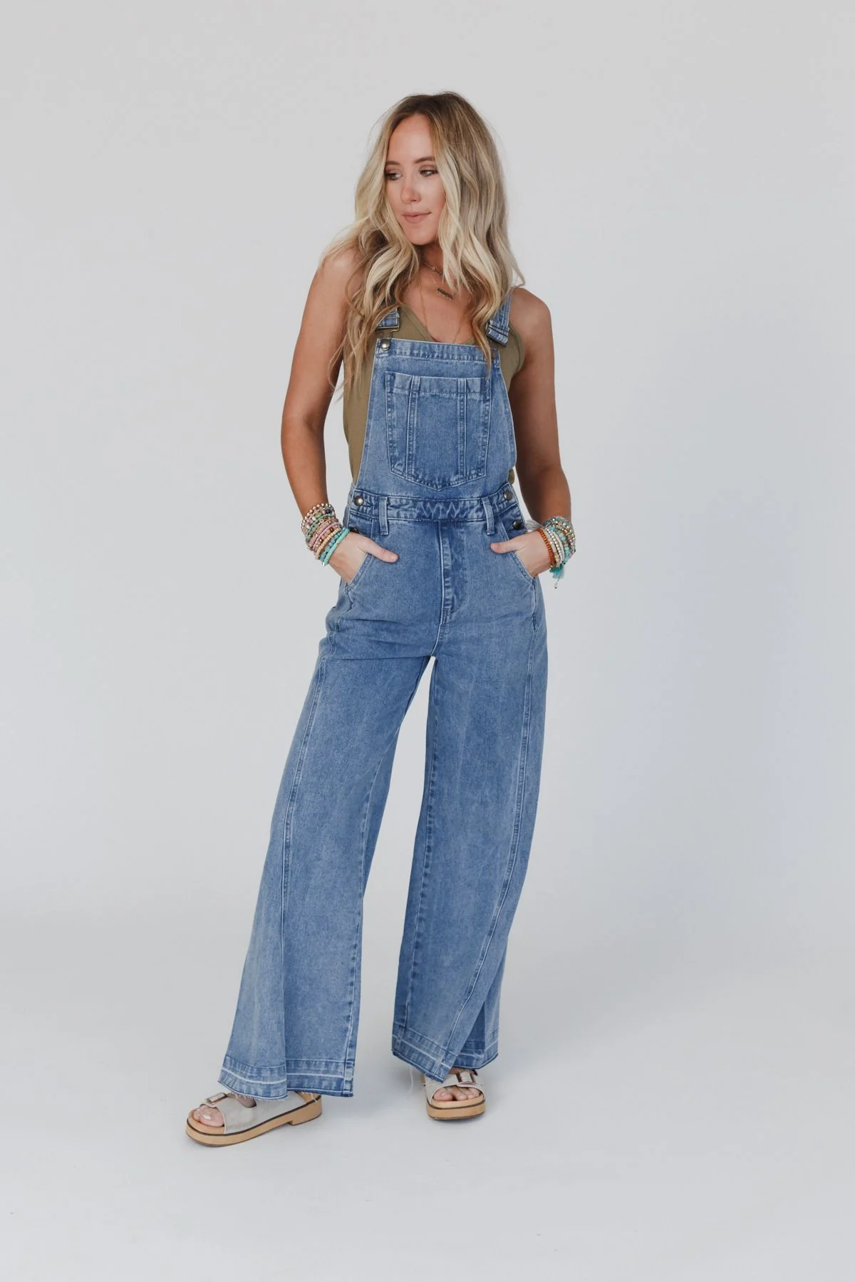 Perfect Throwback Wide Leg Overalls - Light Denim - Image 2