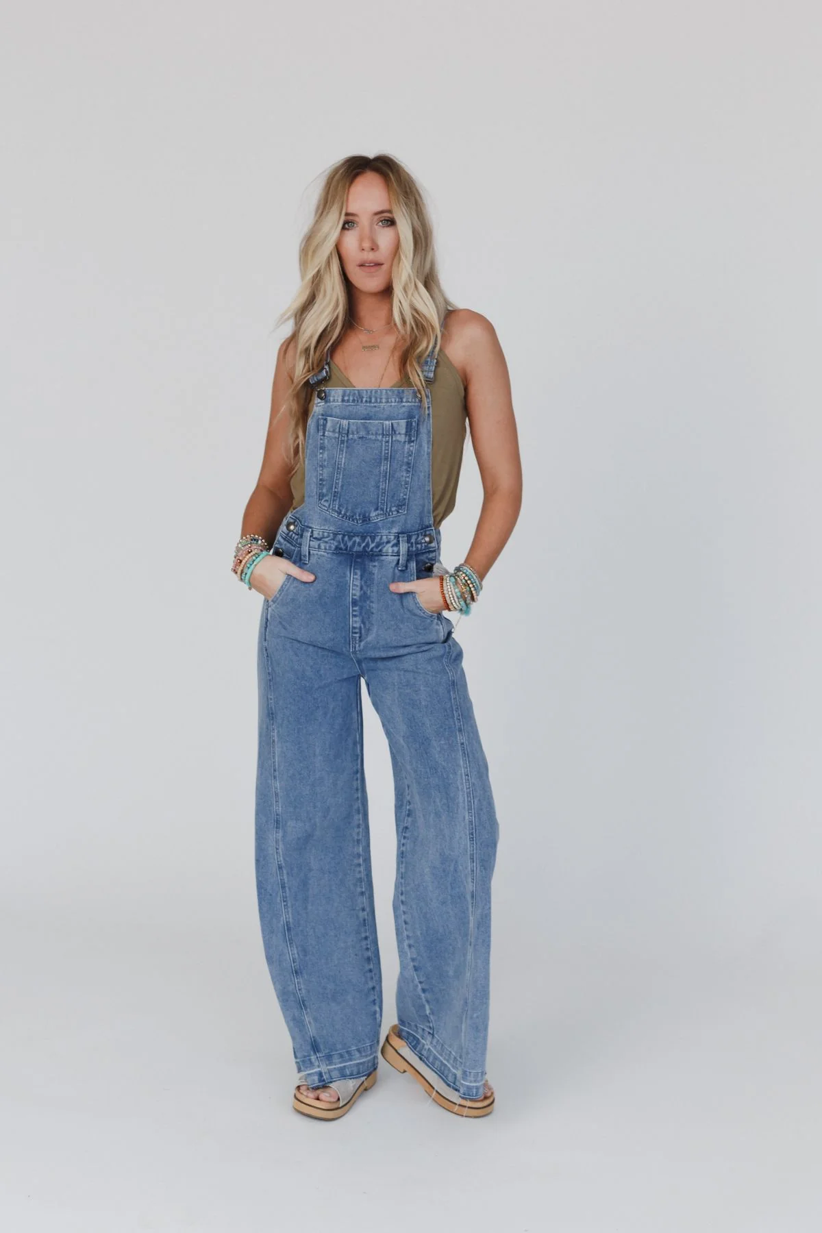 Perfect Throwback Wide Leg Overalls - Light Denim - Image 3