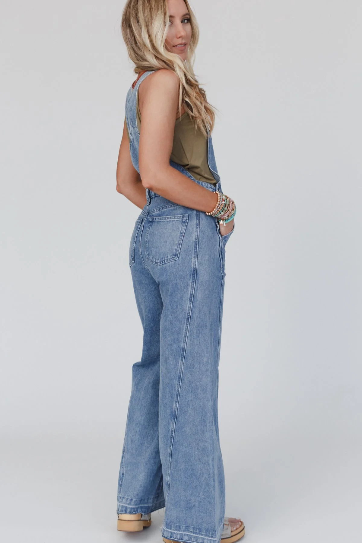 Perfect Throwback Wide Leg Overalls - Light Denim - Image 4