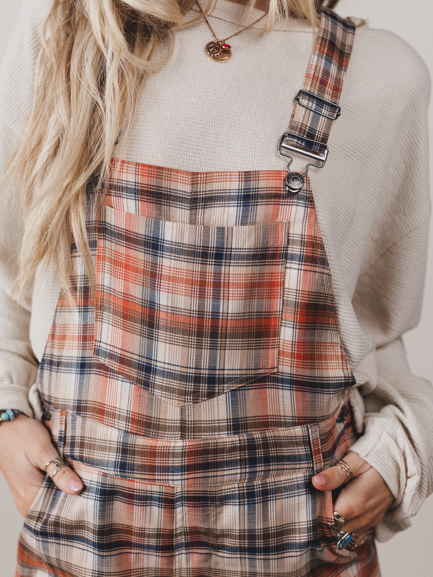 Perfectly Plaid Overalls - Latte - Image 3