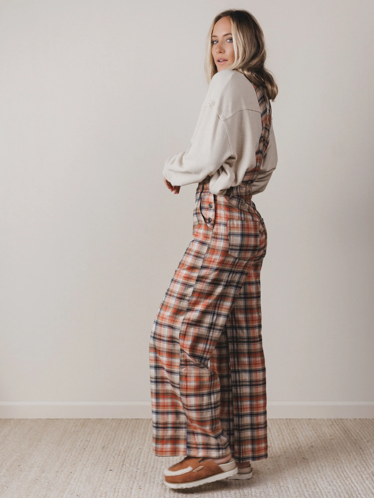 Perfectly Plaid Overalls - Latte - Image 6
