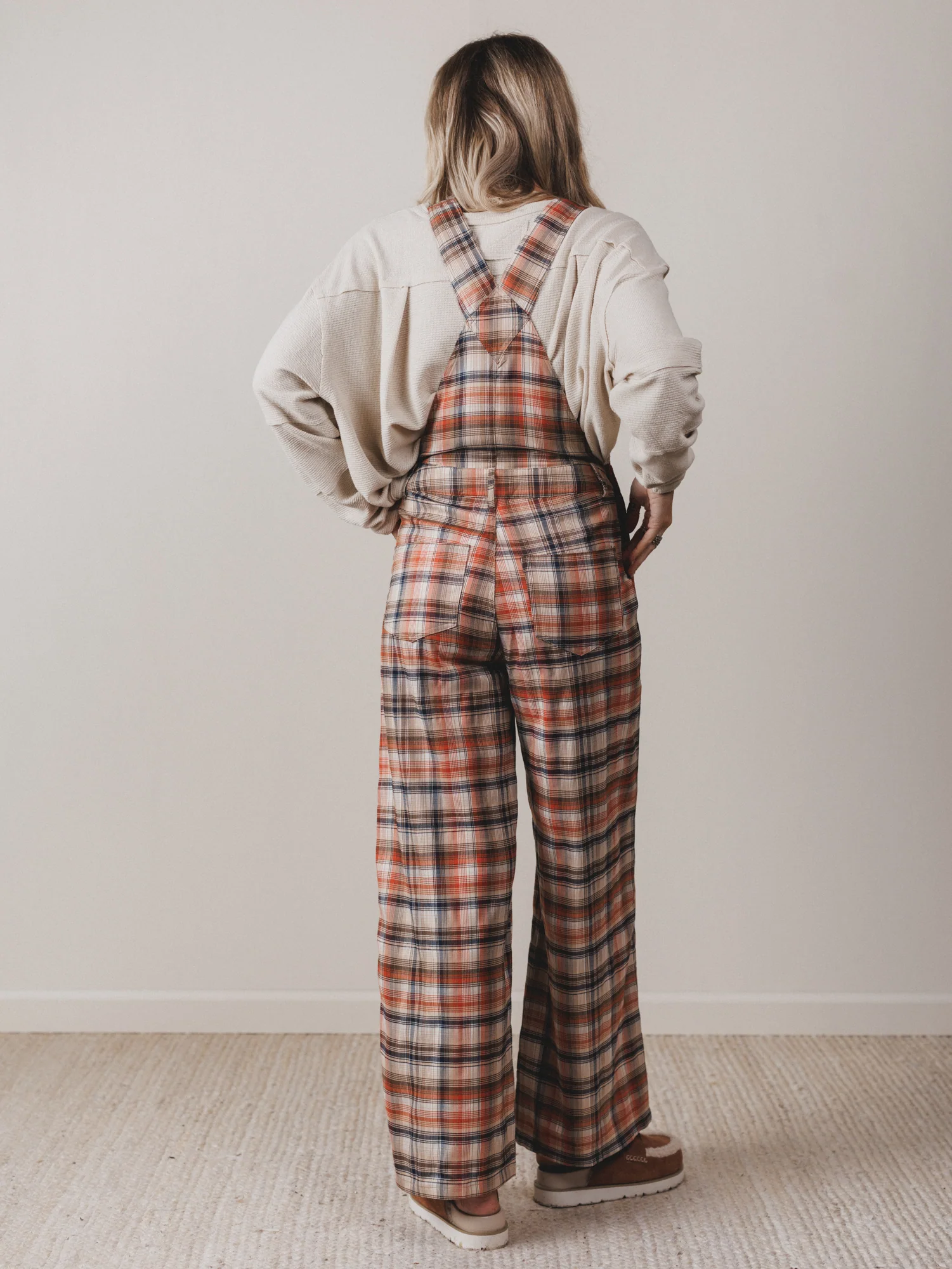 Perfectly Plaid Overalls - Latte - Image 7