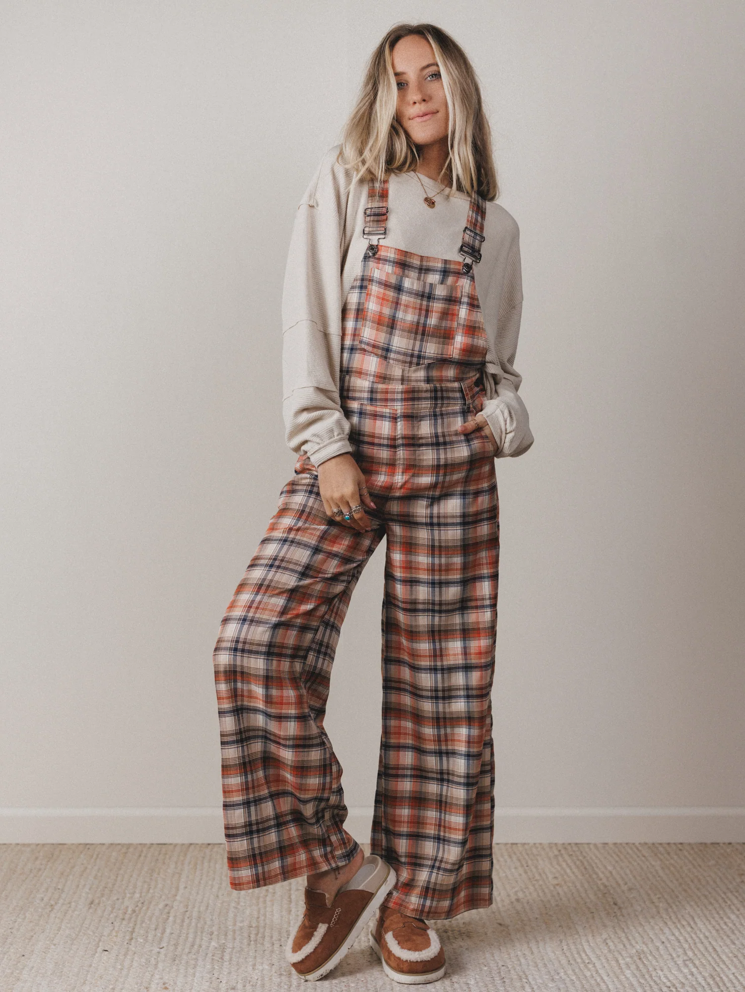 Perfectly Plaid Overalls - Latte