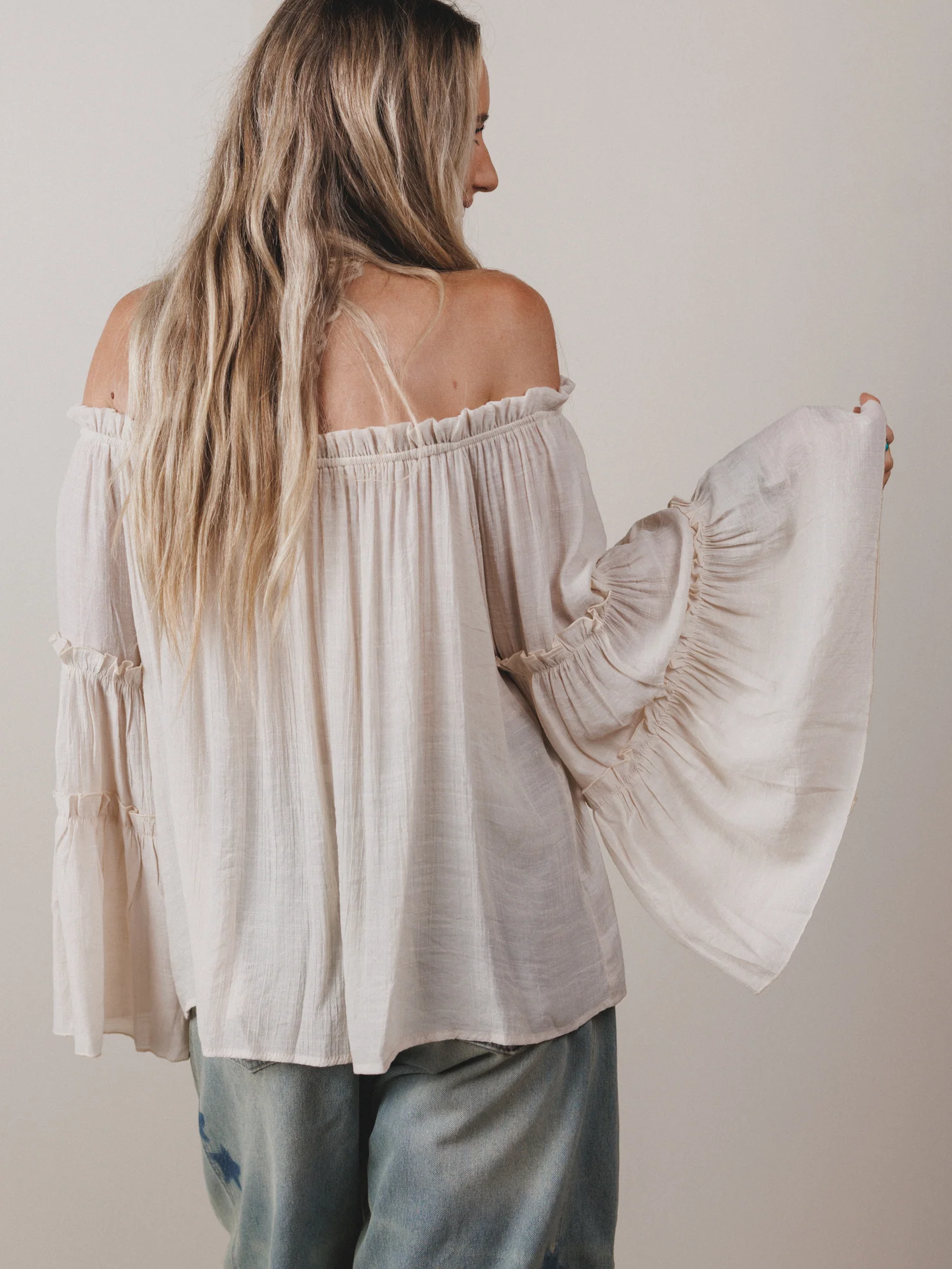 Petal Dancer Bell Sleeve Top - Beige - Image 3