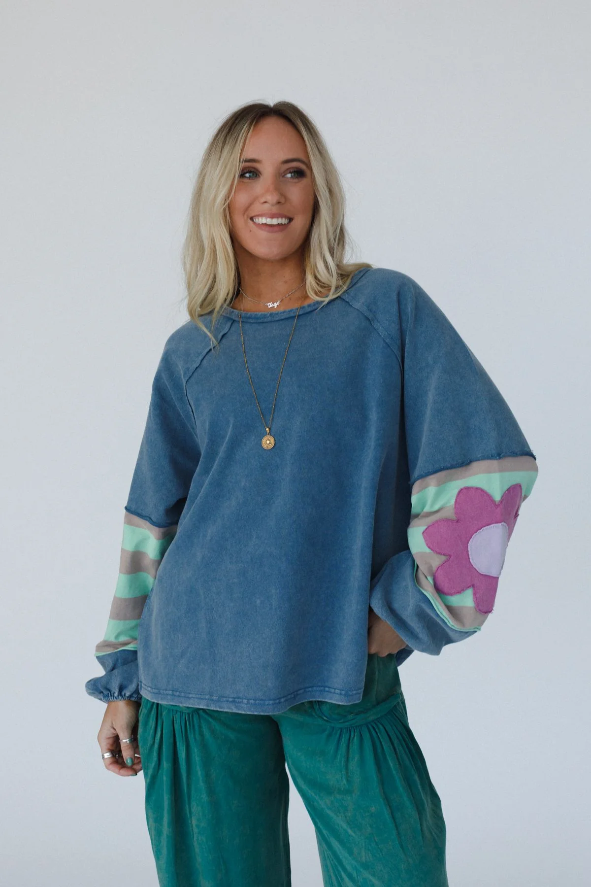 Petal Patch Pullover Top - Blue - Image 2