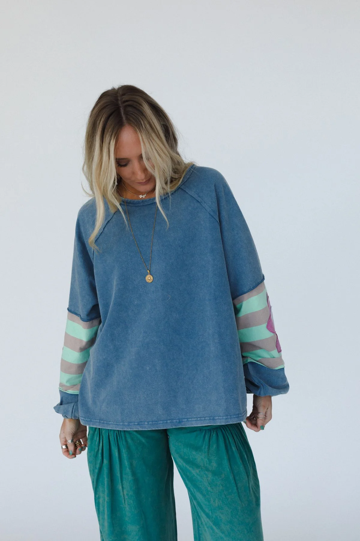 Petal Patch Pullover Top - Blue - Image 3