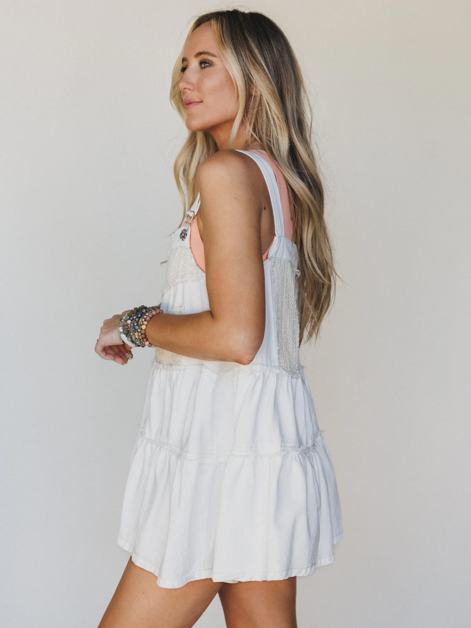 Petal Pockets Crochet Denim Dress - White - Image 5