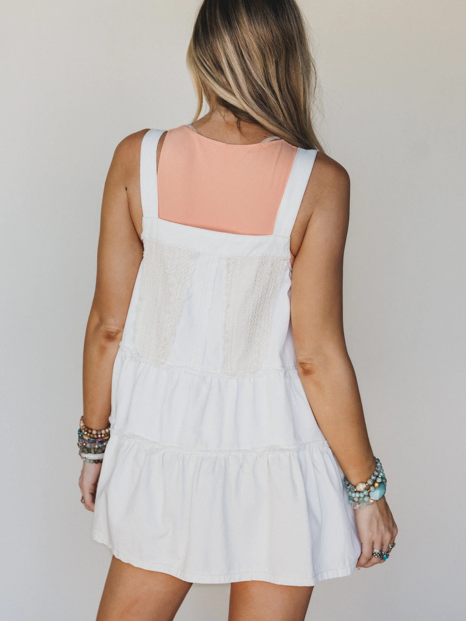 Petal Pockets Crochet Denim Dress - White - Image 7