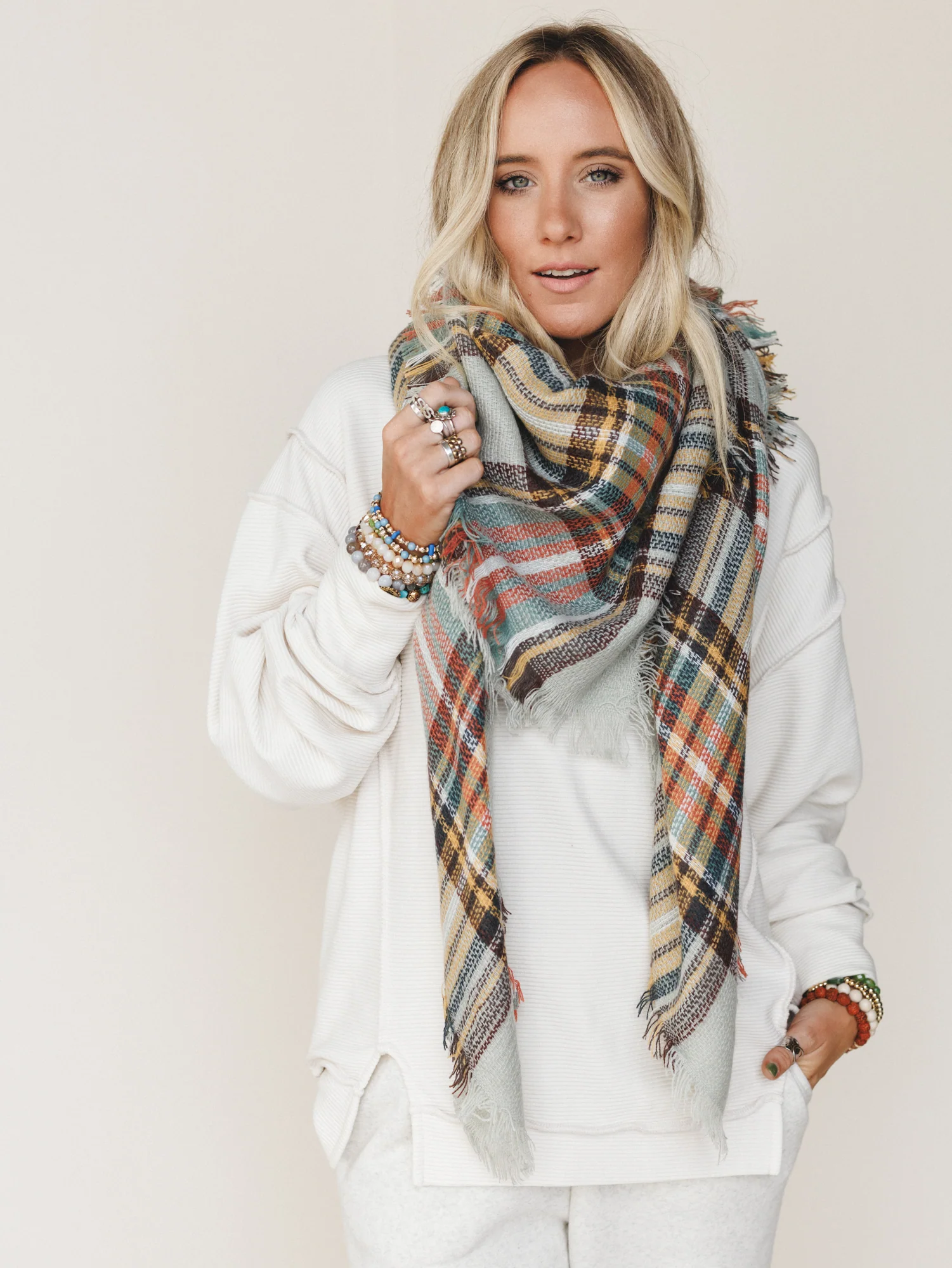Plaid Blanket Scarf - Gray