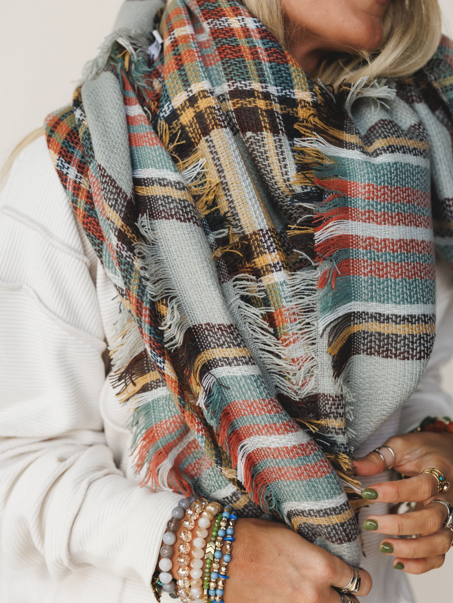 Plaid Blanket Scarf - Gray - Image 2