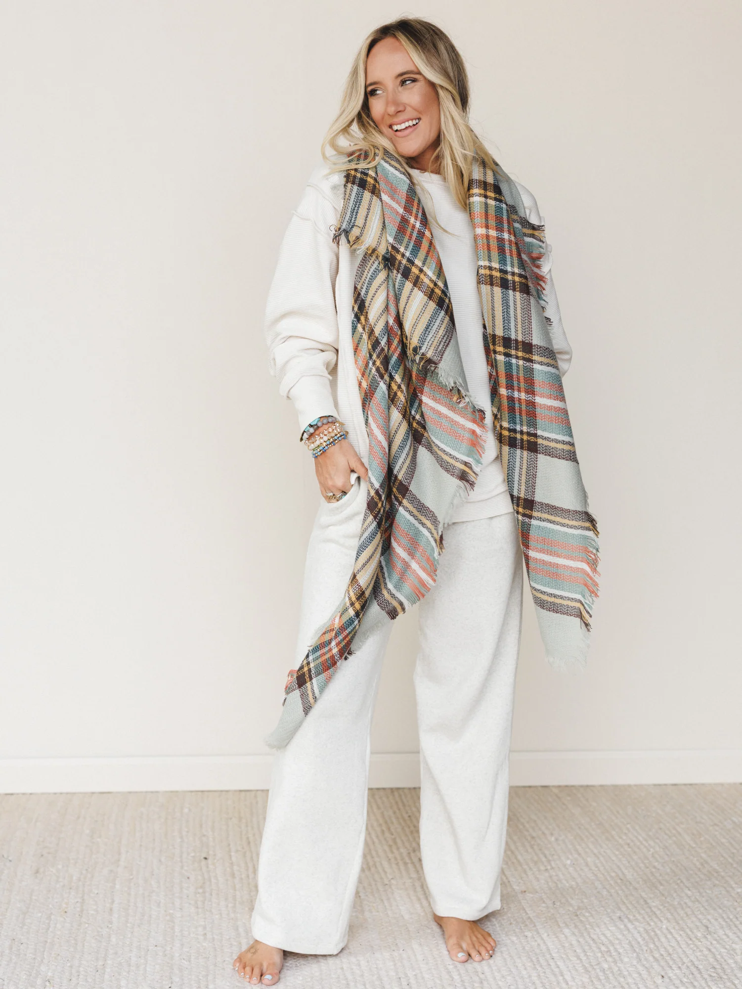 Plaid Blanket Scarf - Gray - Image 3