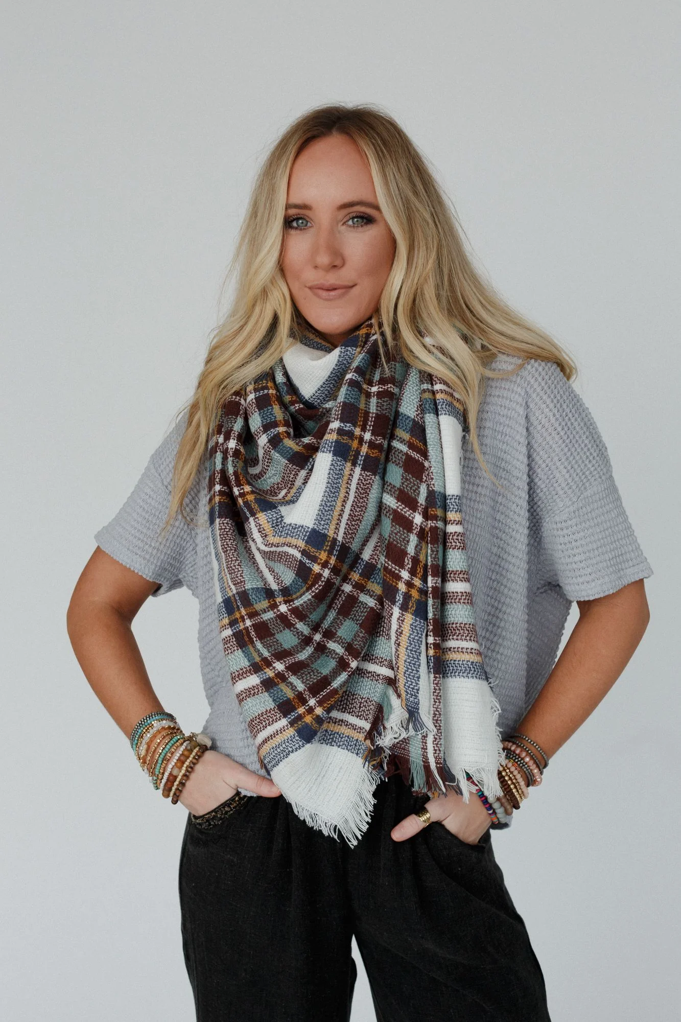 Plaid Blanket Scarf - Mint - Image 2