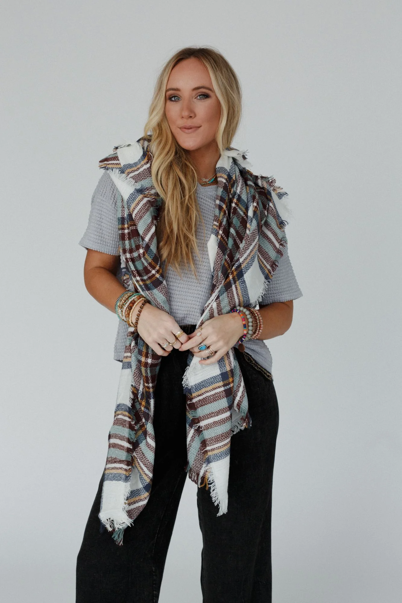 Plaid Blanket Scarf - Mint - Image 3