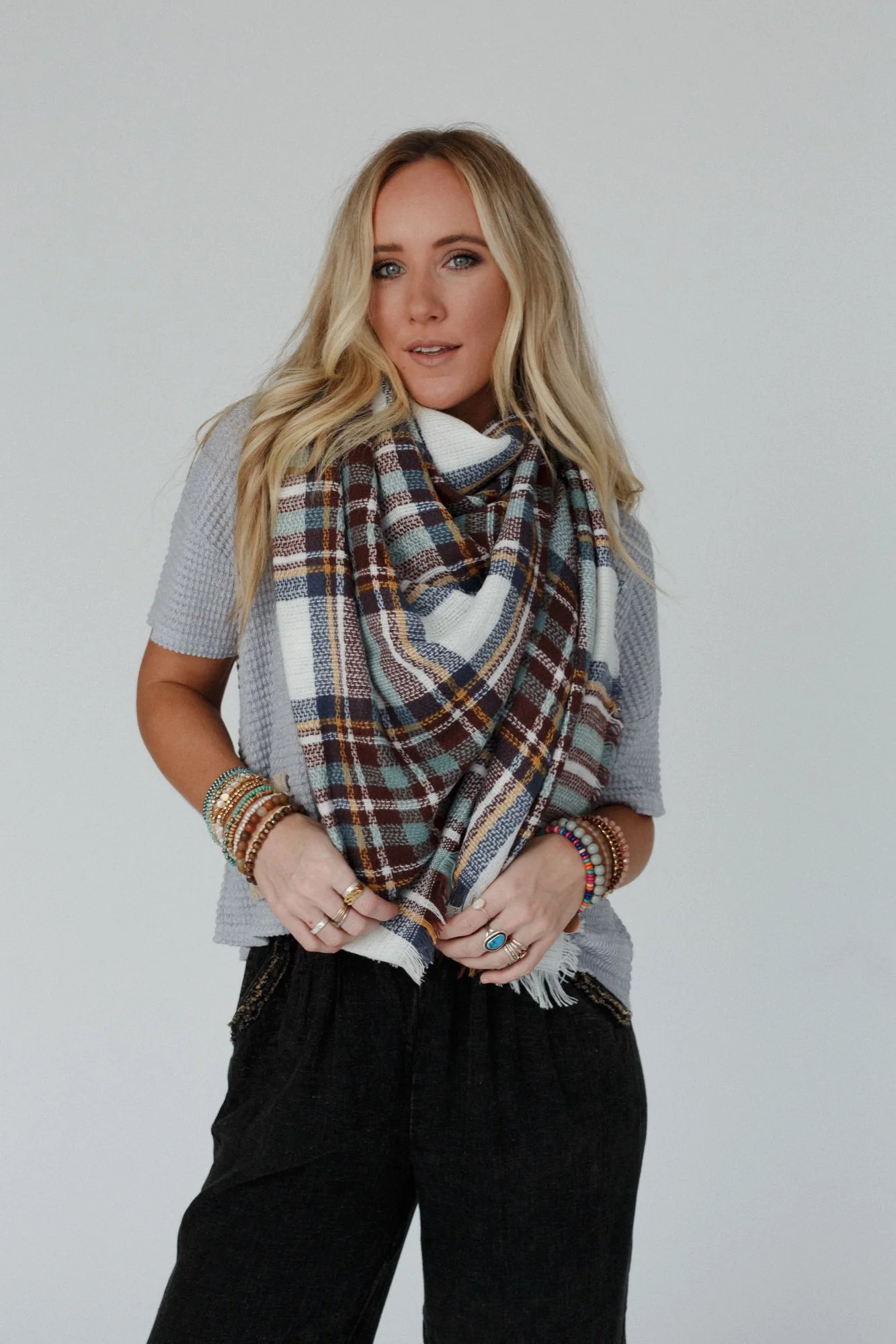 Plaid Blanket Scarf - Mint - Image 4