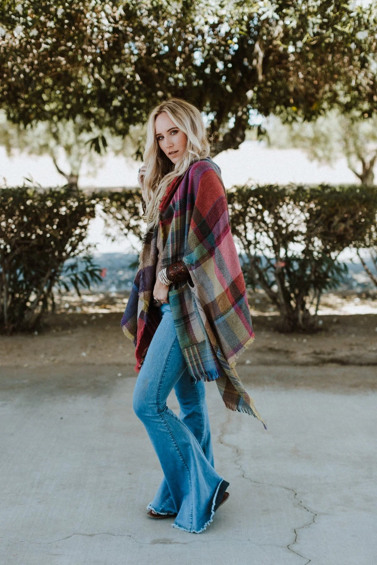 Cozy Plaid Pocket Ruana Wrap - Fuchsia - Image 5