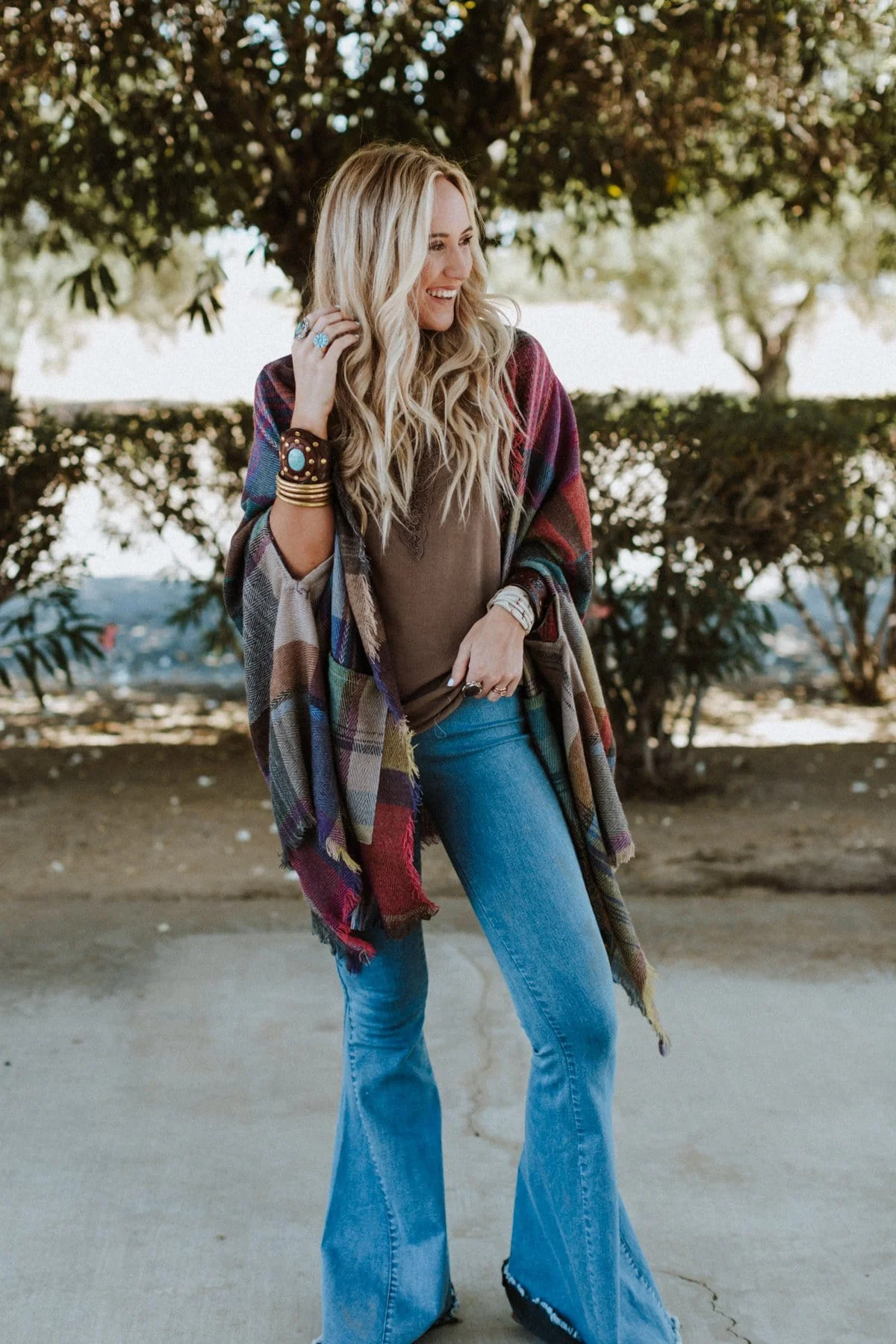 Cozy Plaid Pocket Ruana Wrap - Fuchsia - Image 6