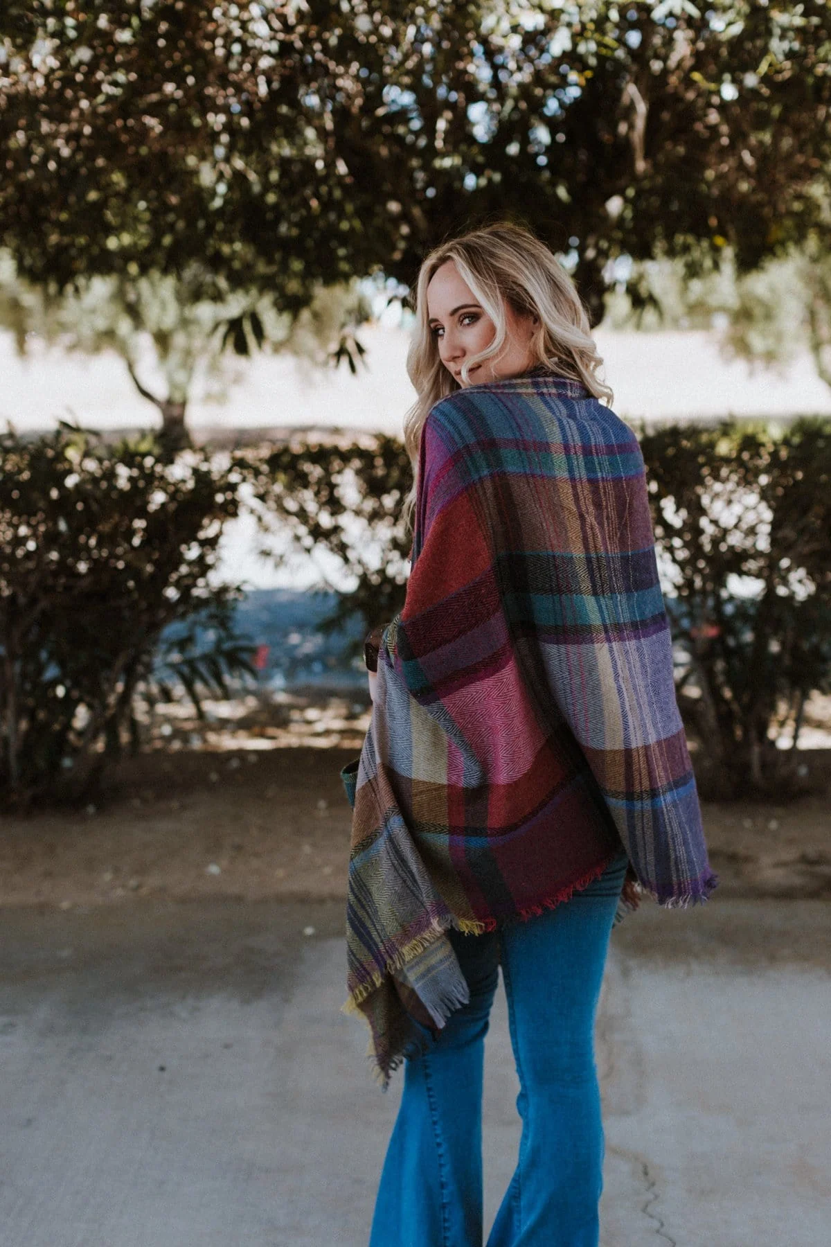 Cozy Plaid Pocket Ruana Wrap - Fuchsia - Image 7