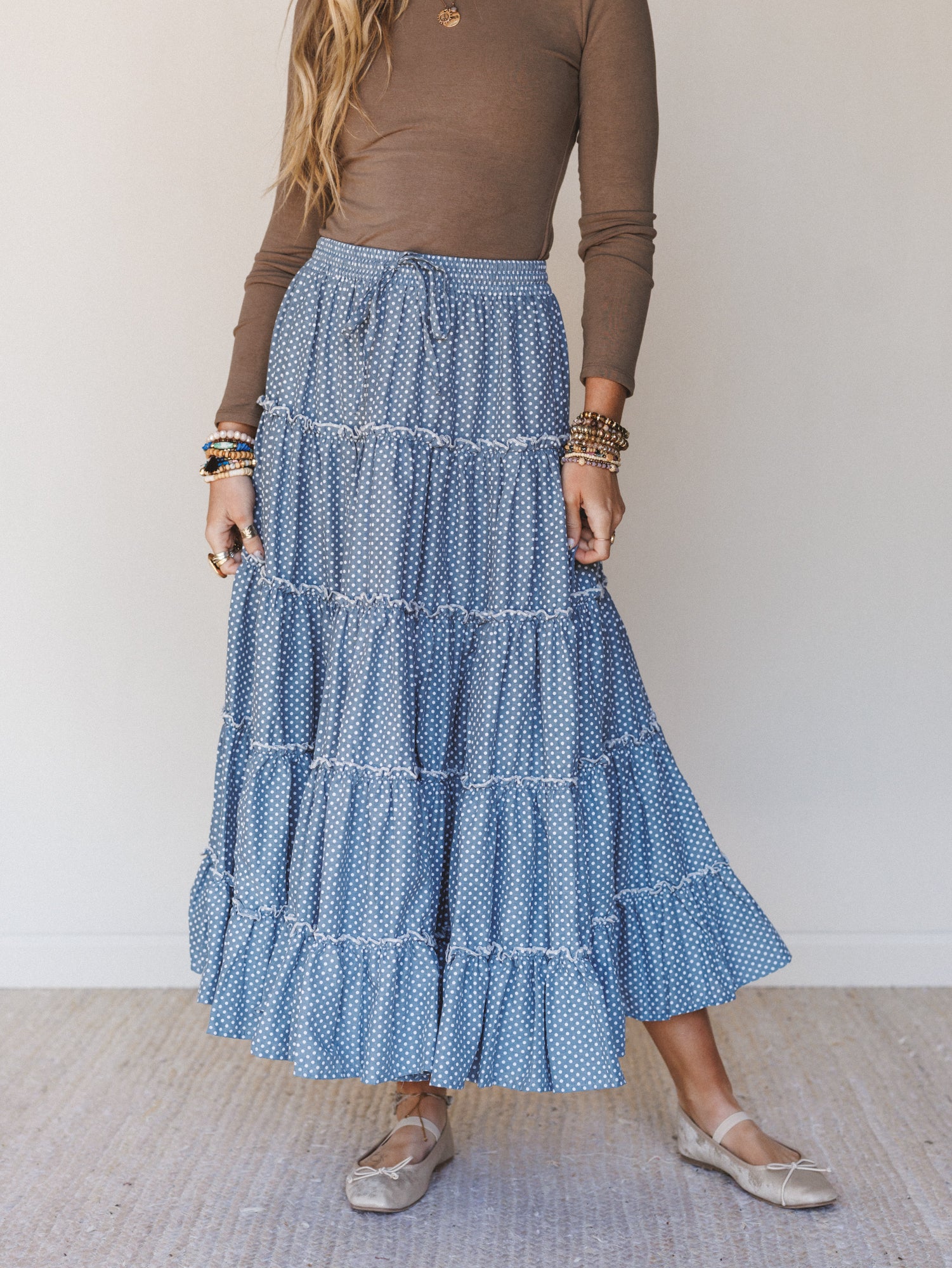 Polka Dot Darling Maxi Skirt - Denim - Image 2
