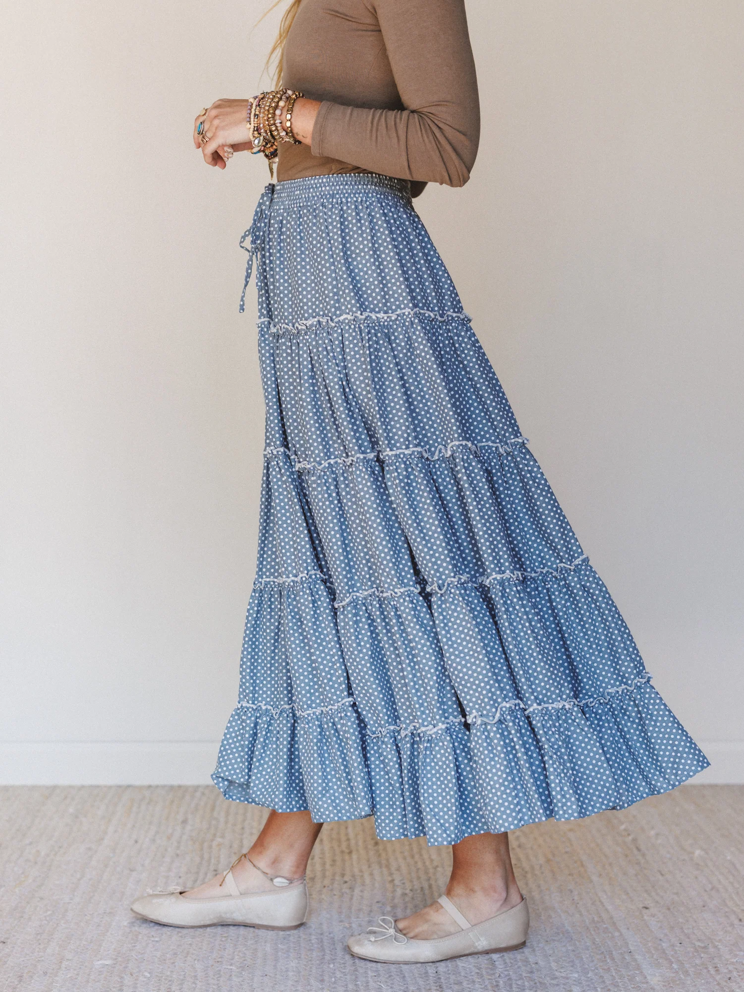 Polka Dot Darling Maxi Skirt - Denim - Image 4