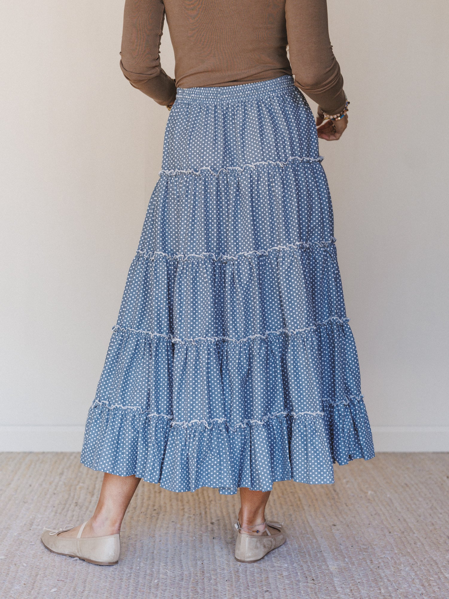 Polka Dot Darling Maxi Skirt - Denim - Image 5